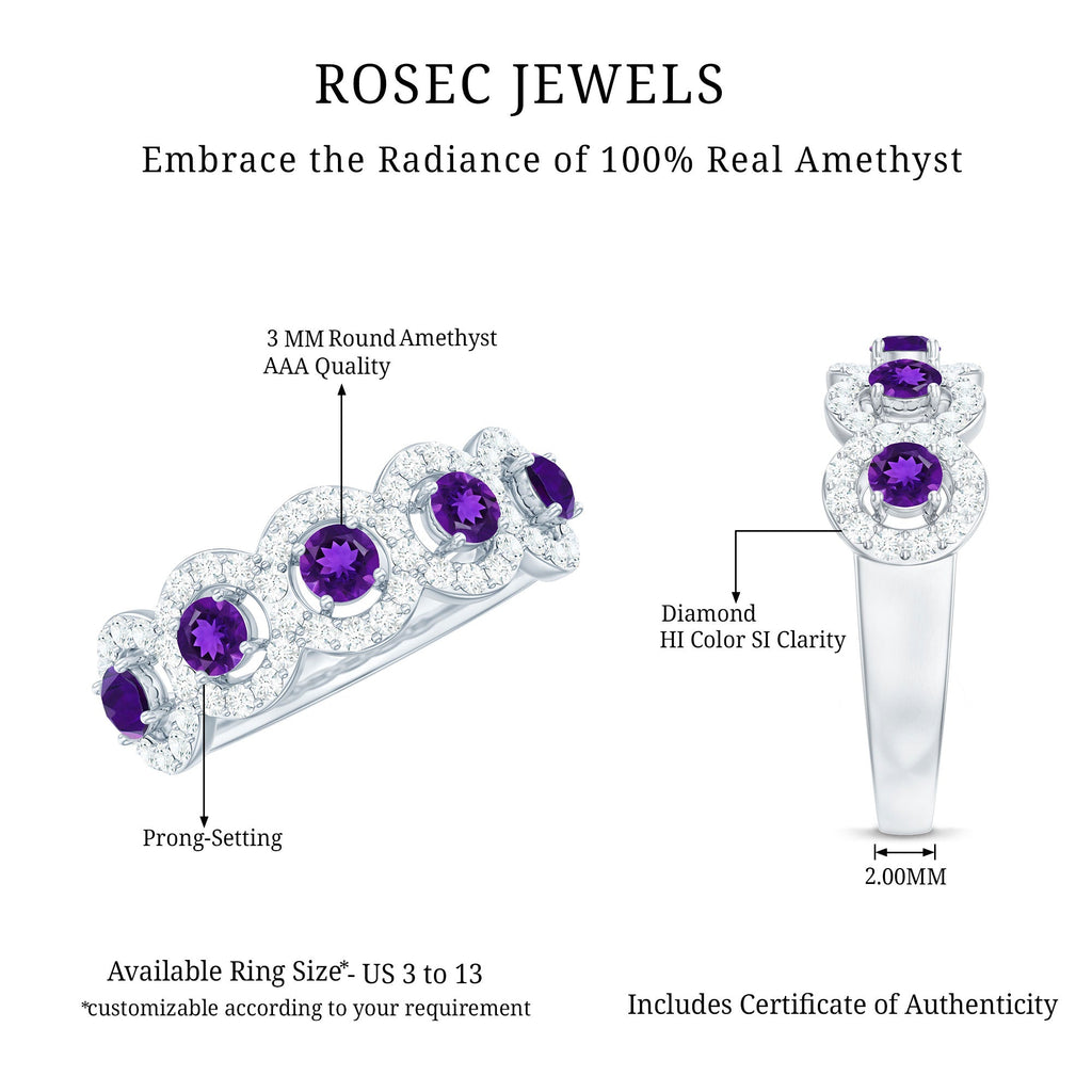 Natural Amethyst Diamond Half Eternity Band Ring for Women