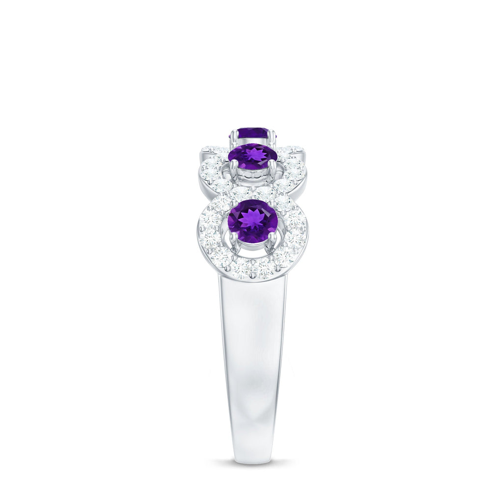 Natural Amethyst Diamond Half Eternity Band Ring for Women