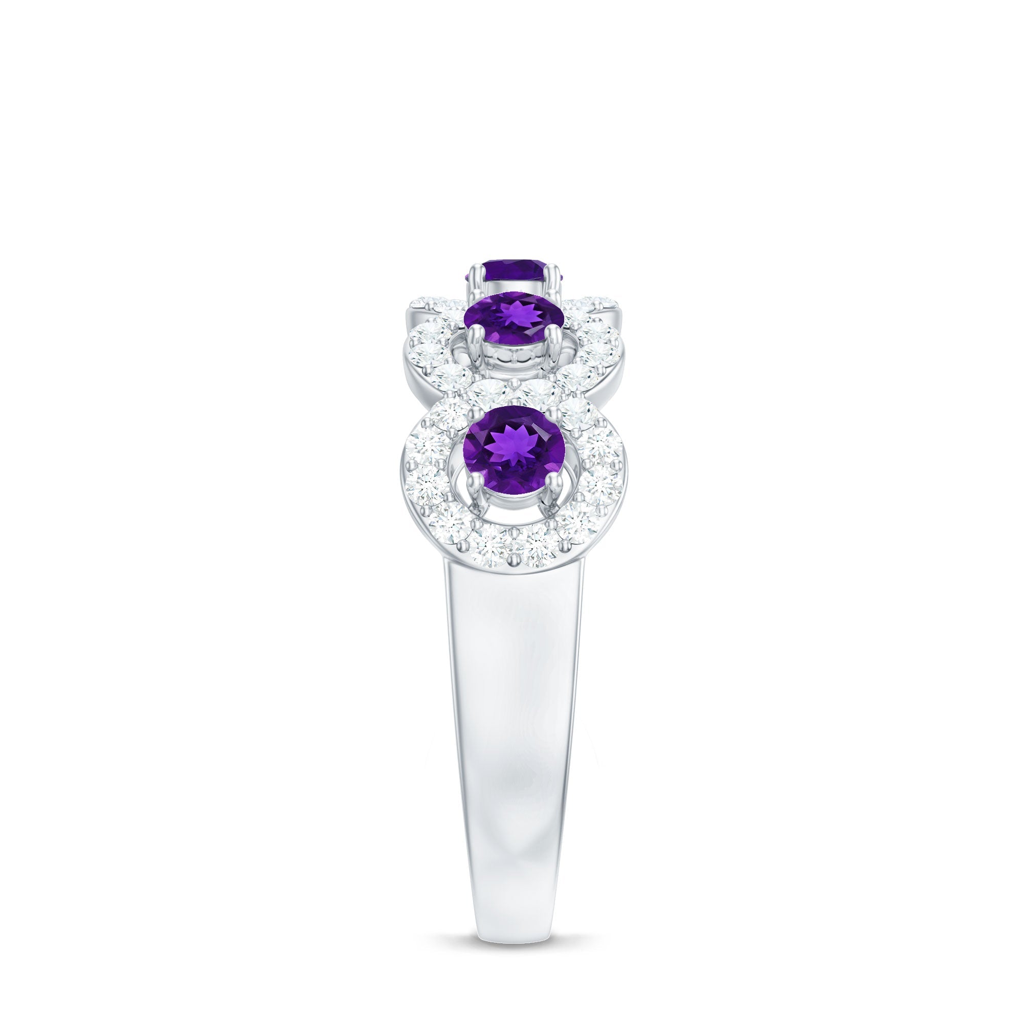 Natural Amethyst Diamond Half Eternity Band Ring for Women