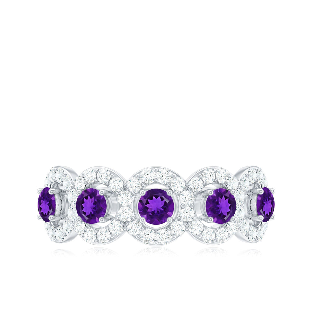 Natural Amethyst Diamond Half Eternity Band Ring for Women