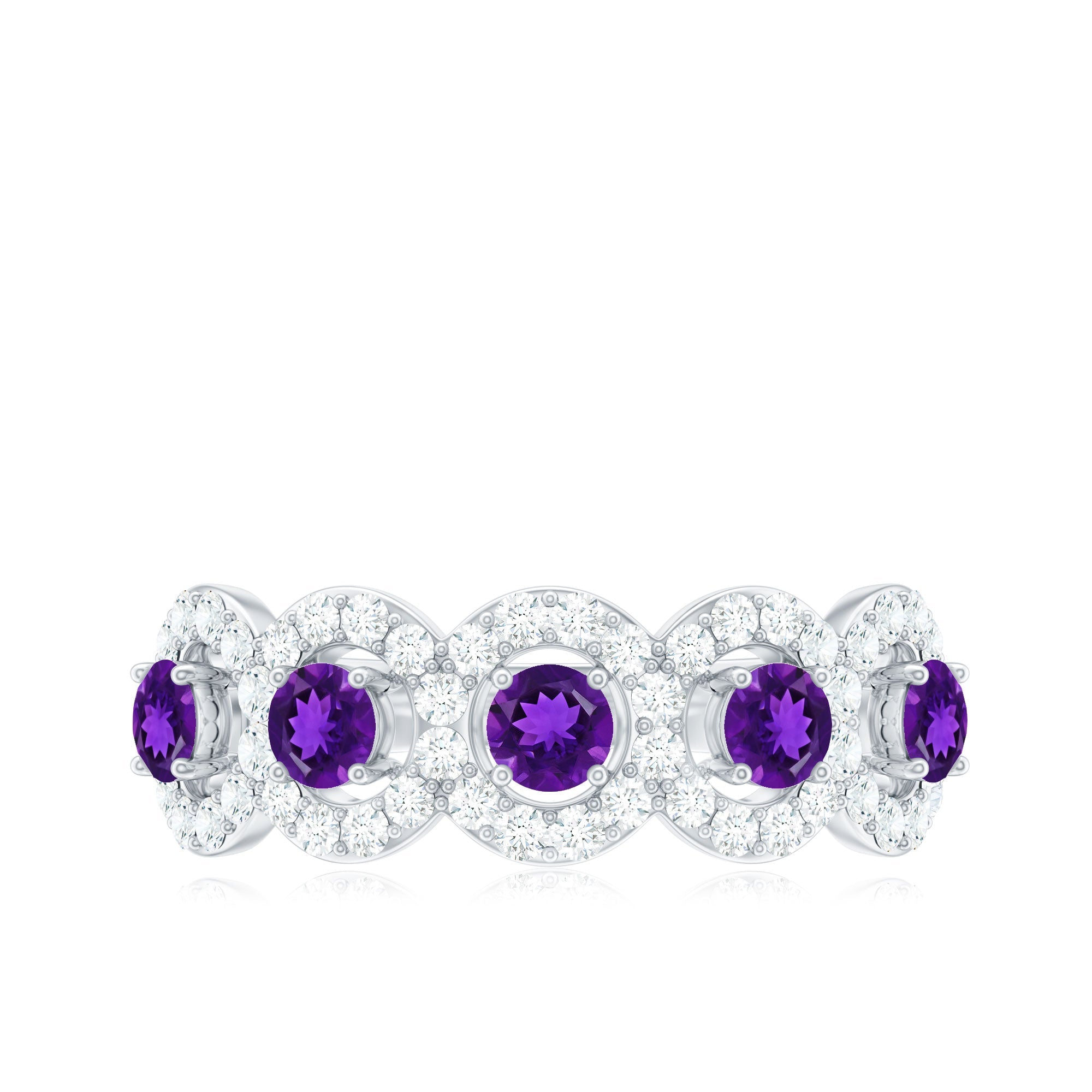Natural Amethyst Diamond Half Eternity Band Ring for Women
