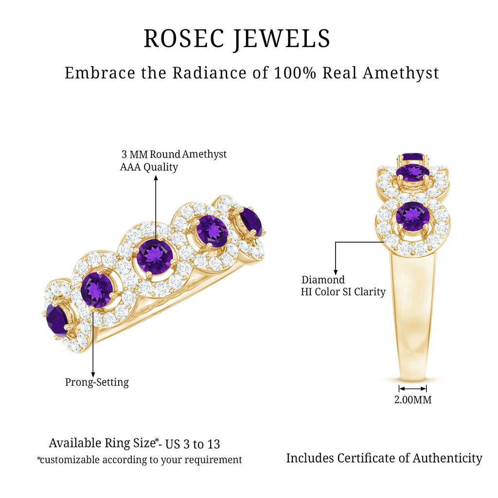 Natural Amethyst Diamond Half Eternity Band Ring for Women
