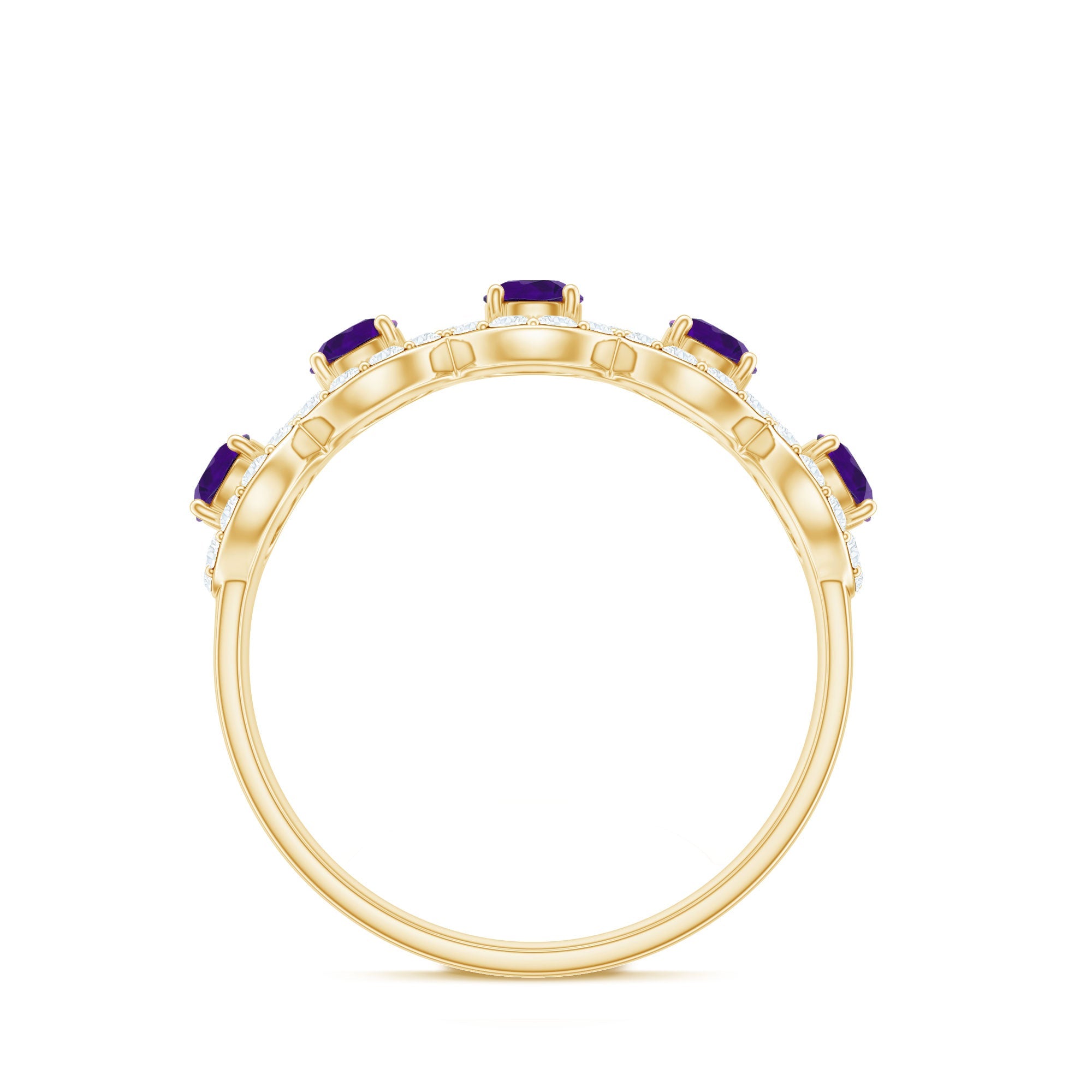 Natural Amethyst Diamond Half Eternity Band Ring for Women