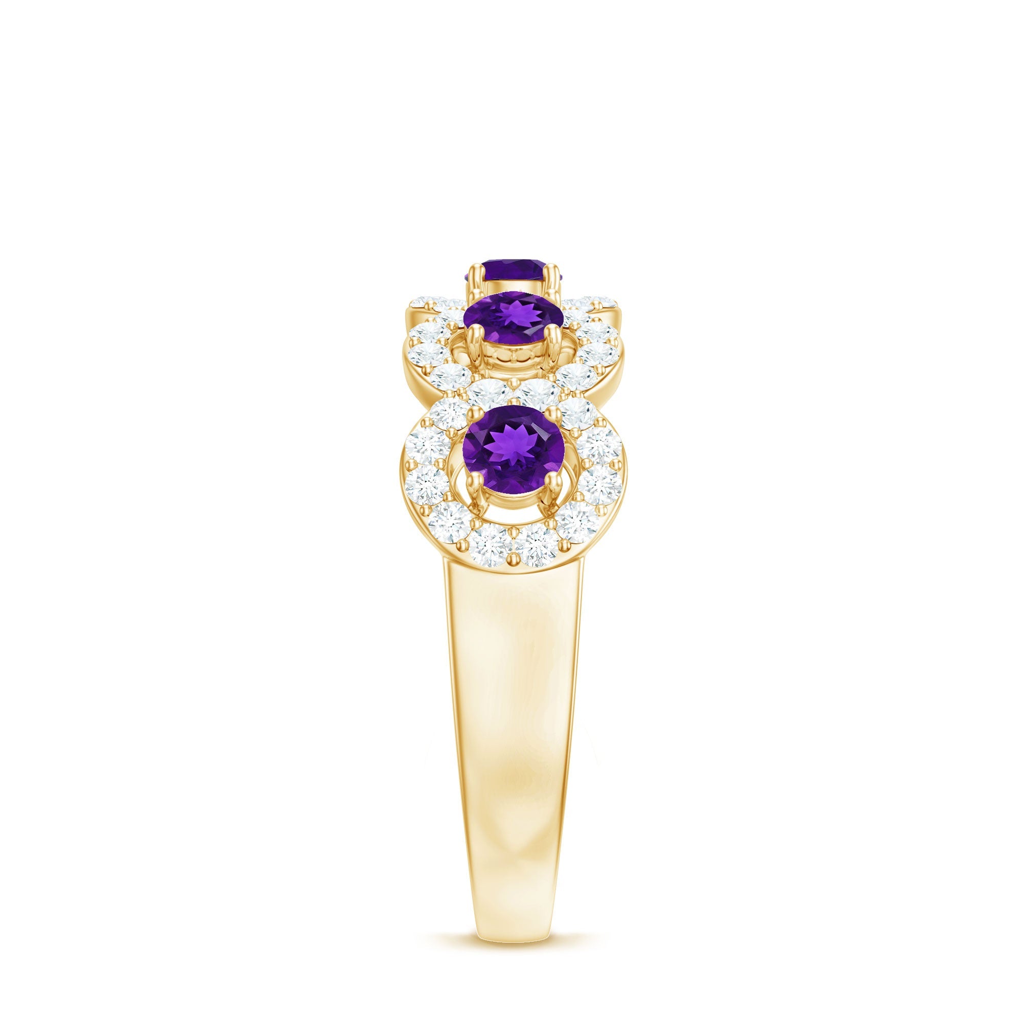 Natural Amethyst Diamond Half Eternity Band Ring for Women