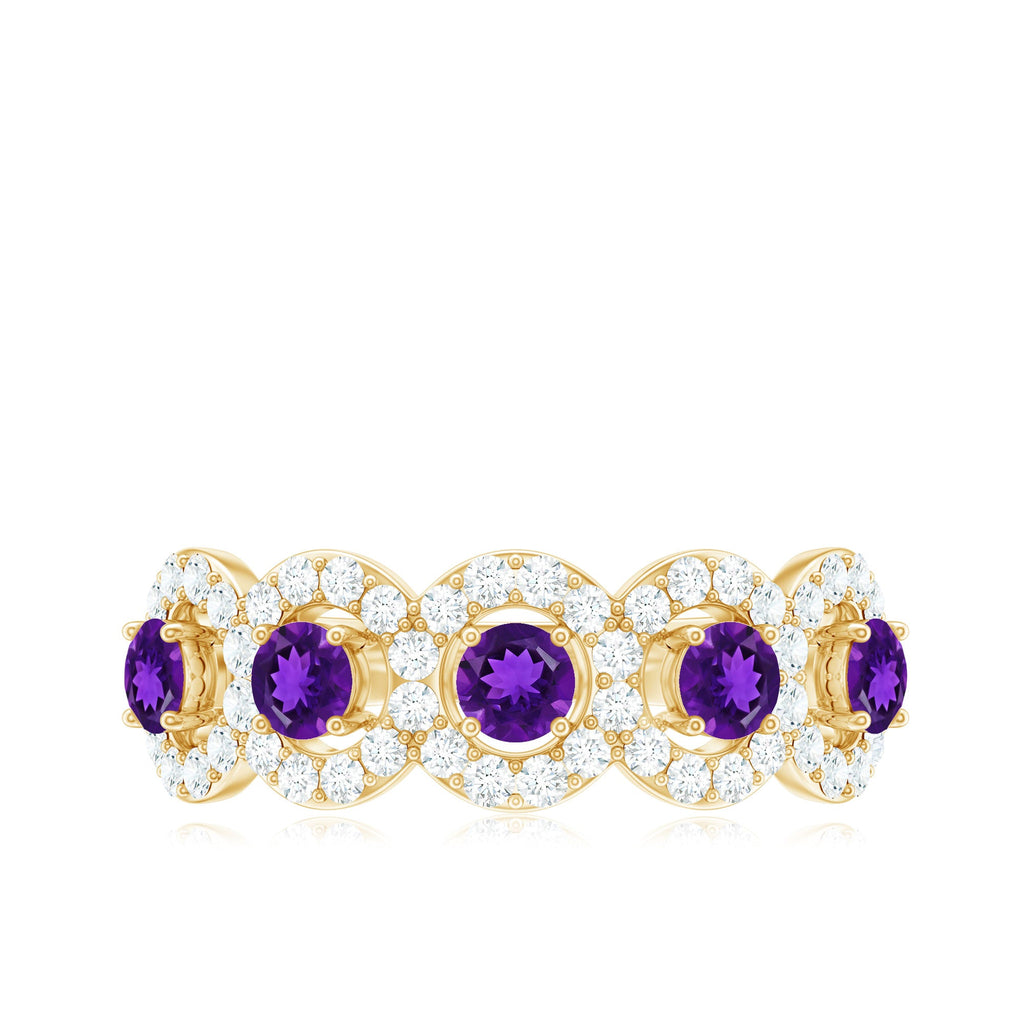 Natural Amethyst Diamond Half Eternity Band Ring for Women