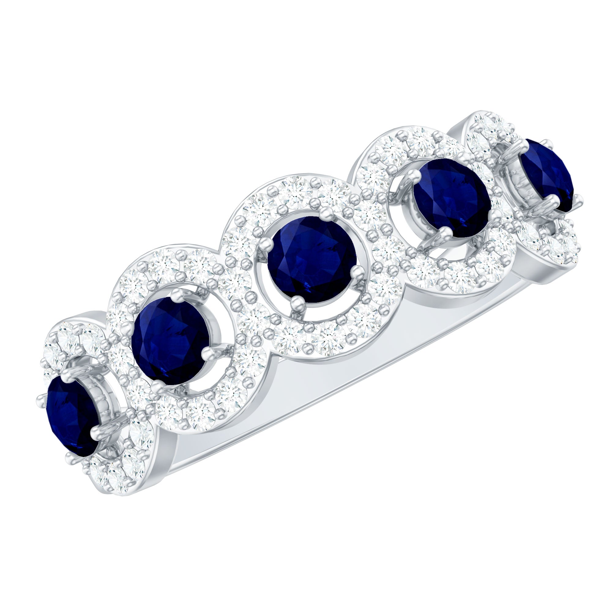 Classic Blue Sapphire Half Eternity Anniversary Ring with Diamond