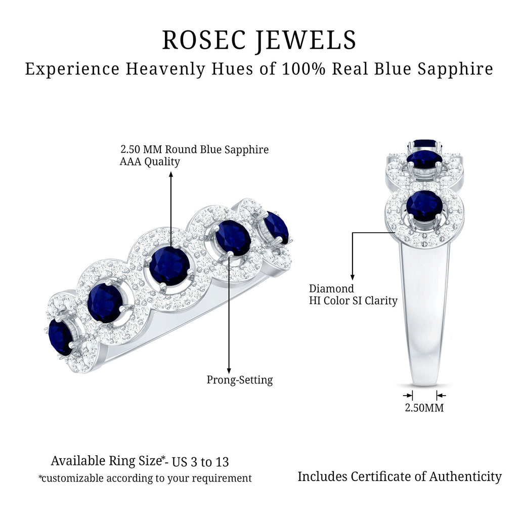 Classic Blue Sapphire Half Eternity Anniversary Ring with Diamond
