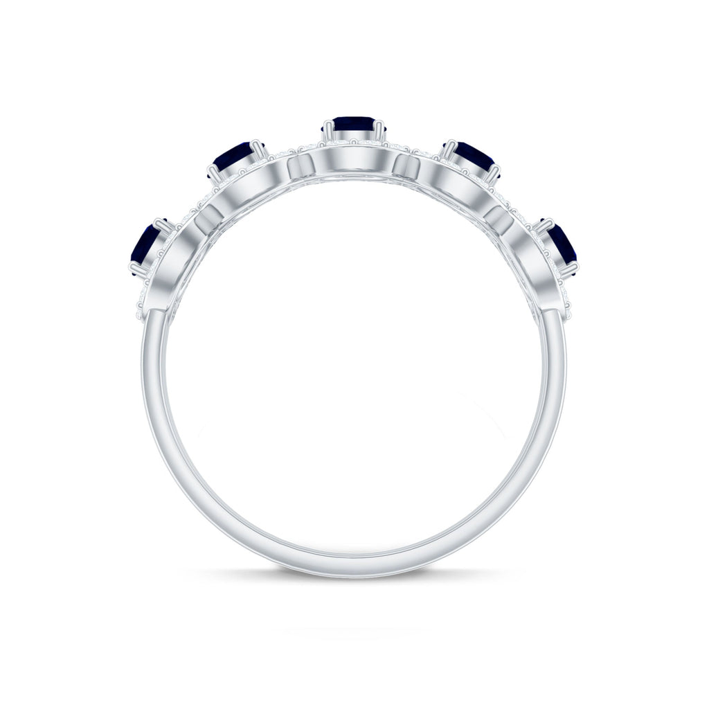 Classic Blue Sapphire Half Eternity Anniversary Ring with Diamond