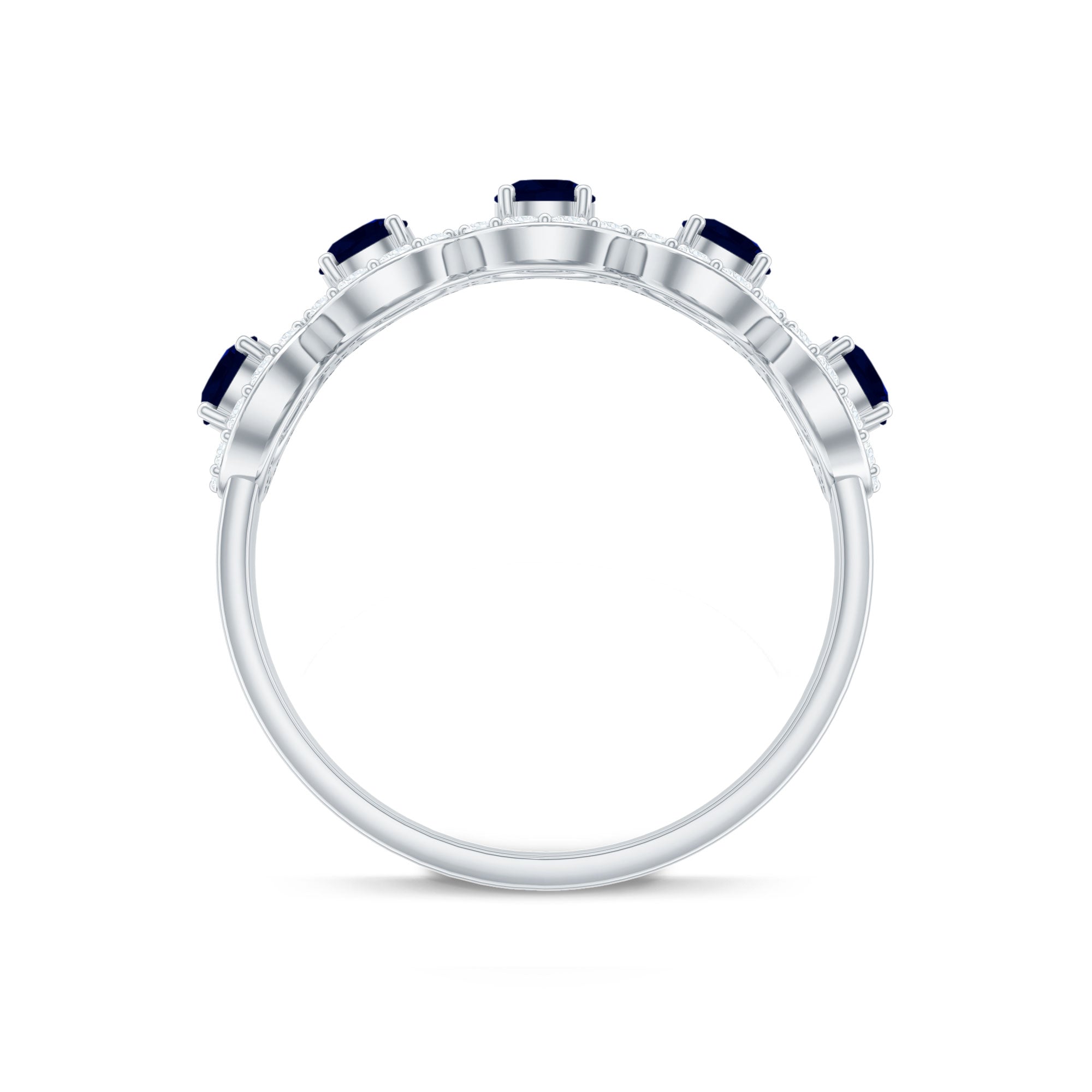 Classic Blue Sapphire Half Eternity Anniversary Ring with Diamond