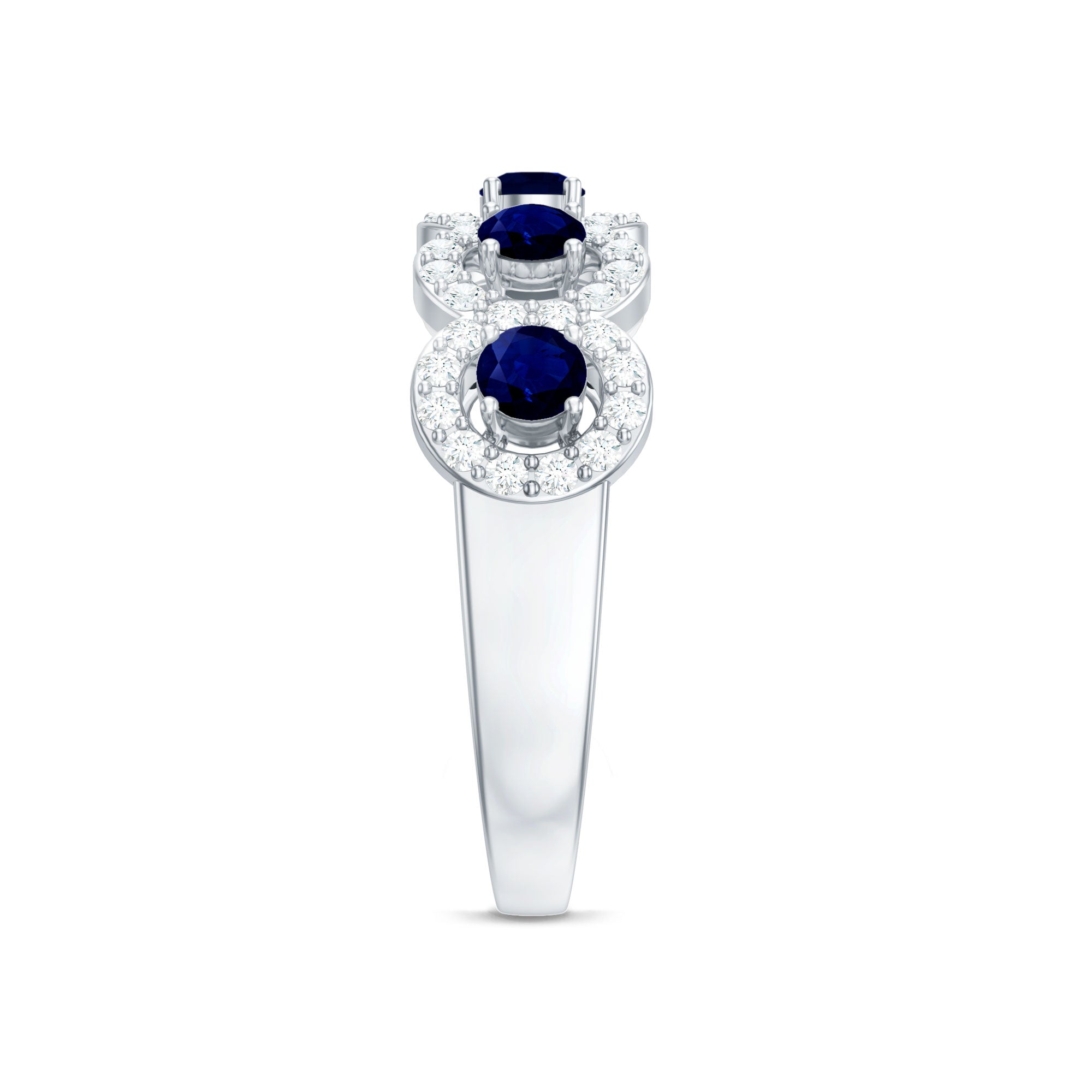 Classic Blue Sapphire Half Eternity Anniversary Ring with Diamond