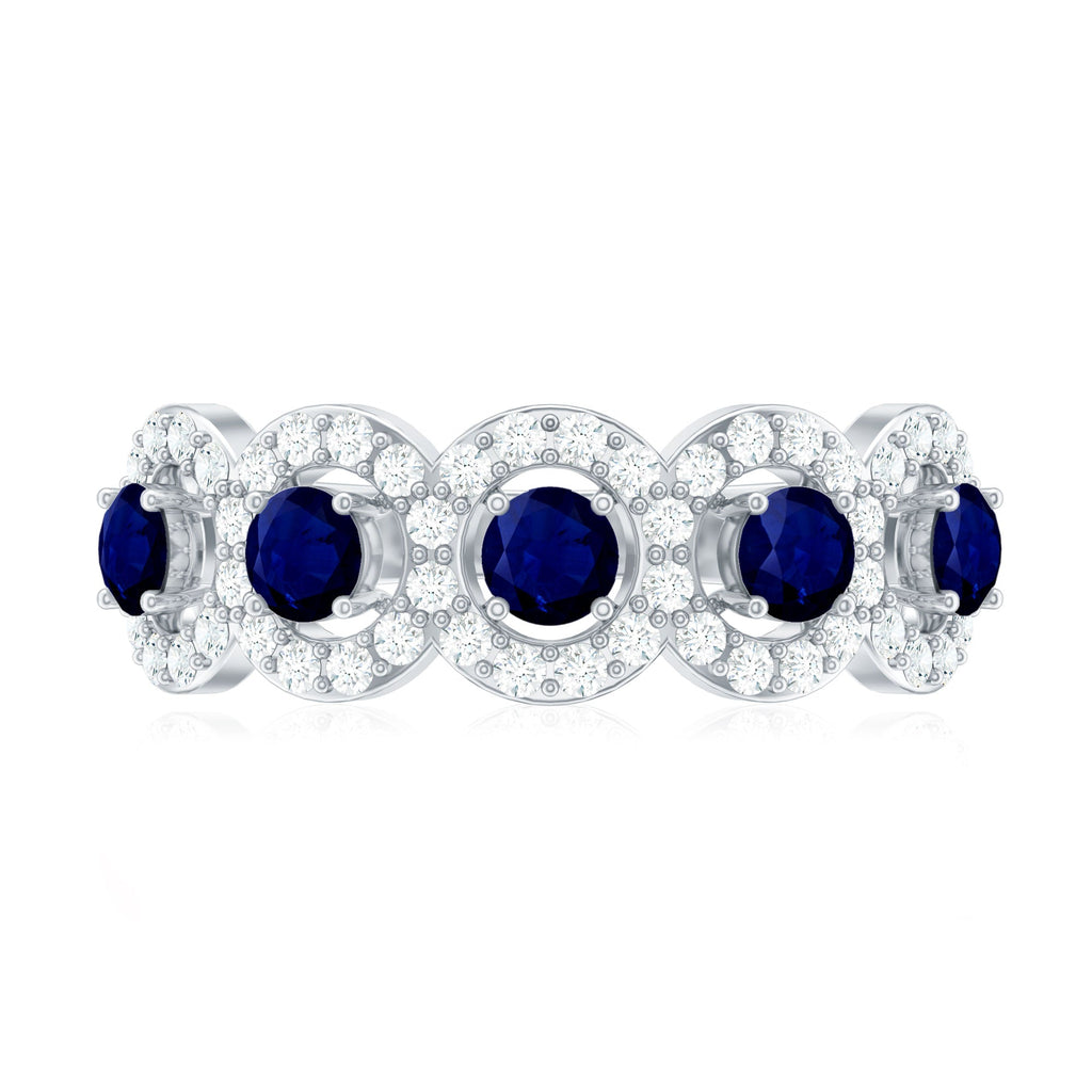Classic Blue Sapphire Half Eternity Anniversary Ring with Diamond