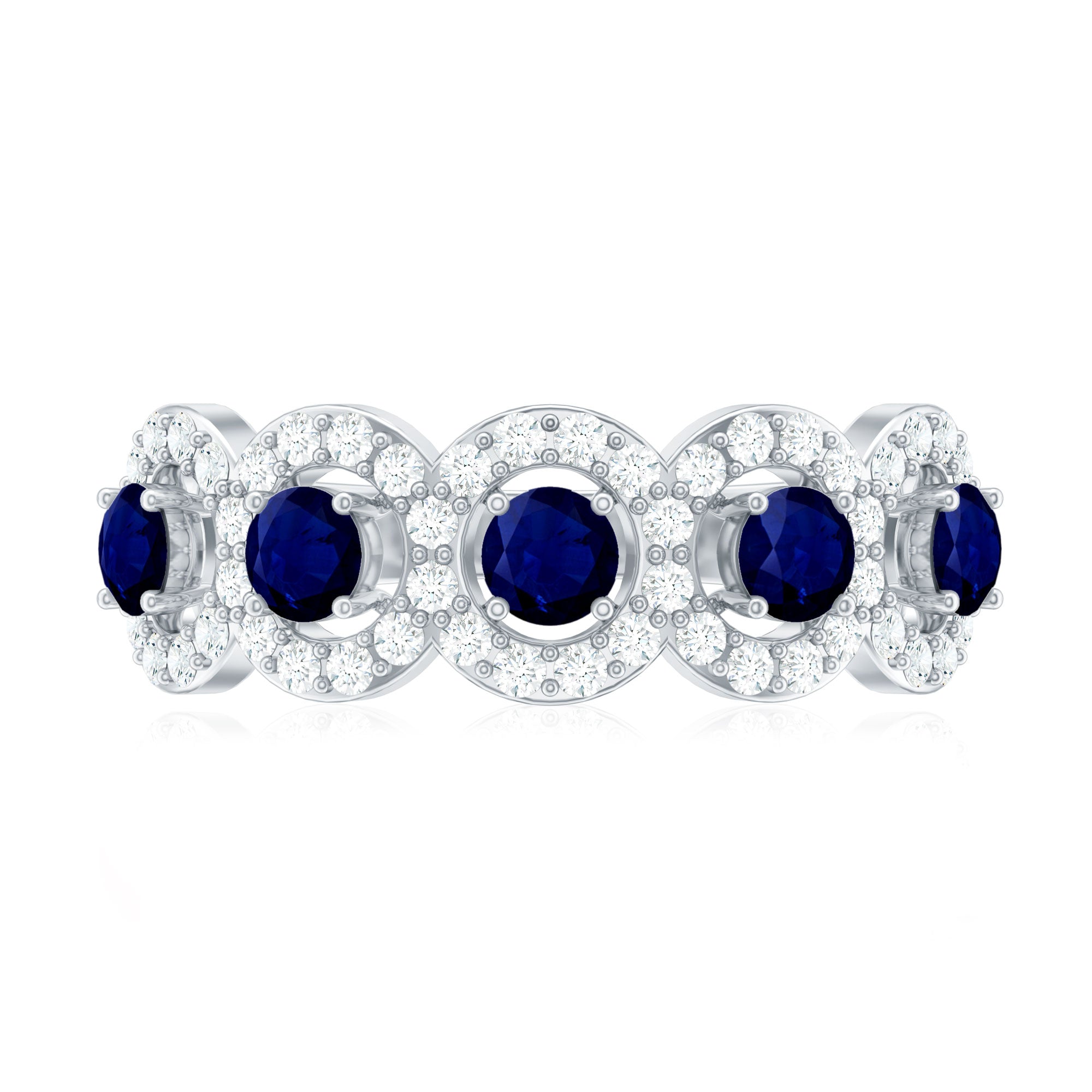 Classic Blue Sapphire Half Eternity Anniversary Ring with Diamond
