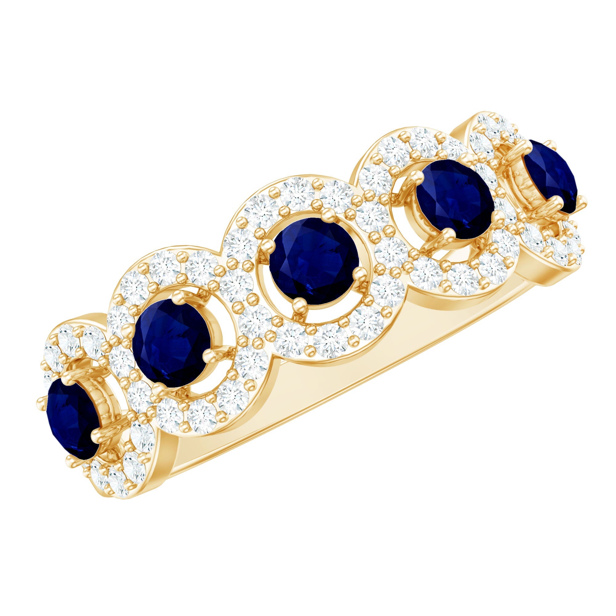 Classic Blue Sapphire Half Eternity Anniversary Ring with Diamond