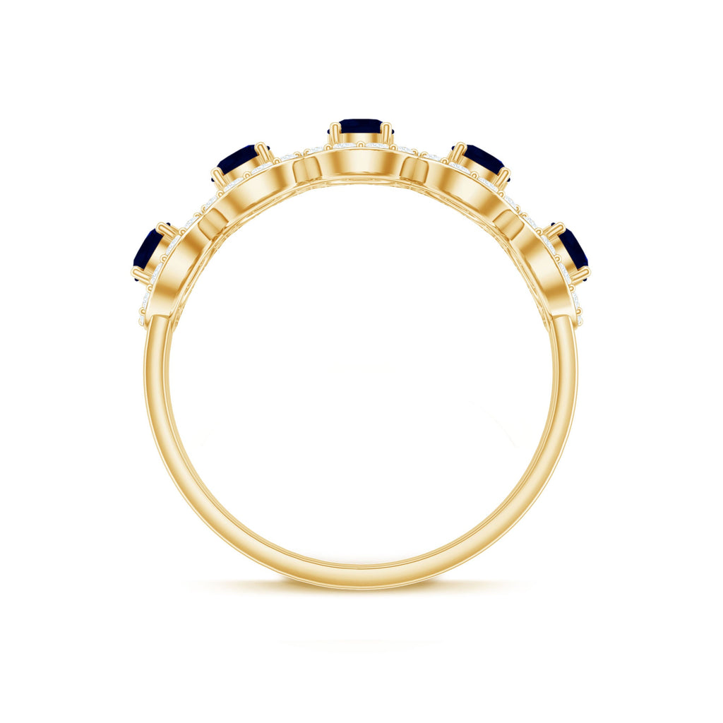 Classic Blue Sapphire Half Eternity Anniversary Ring with Diamond