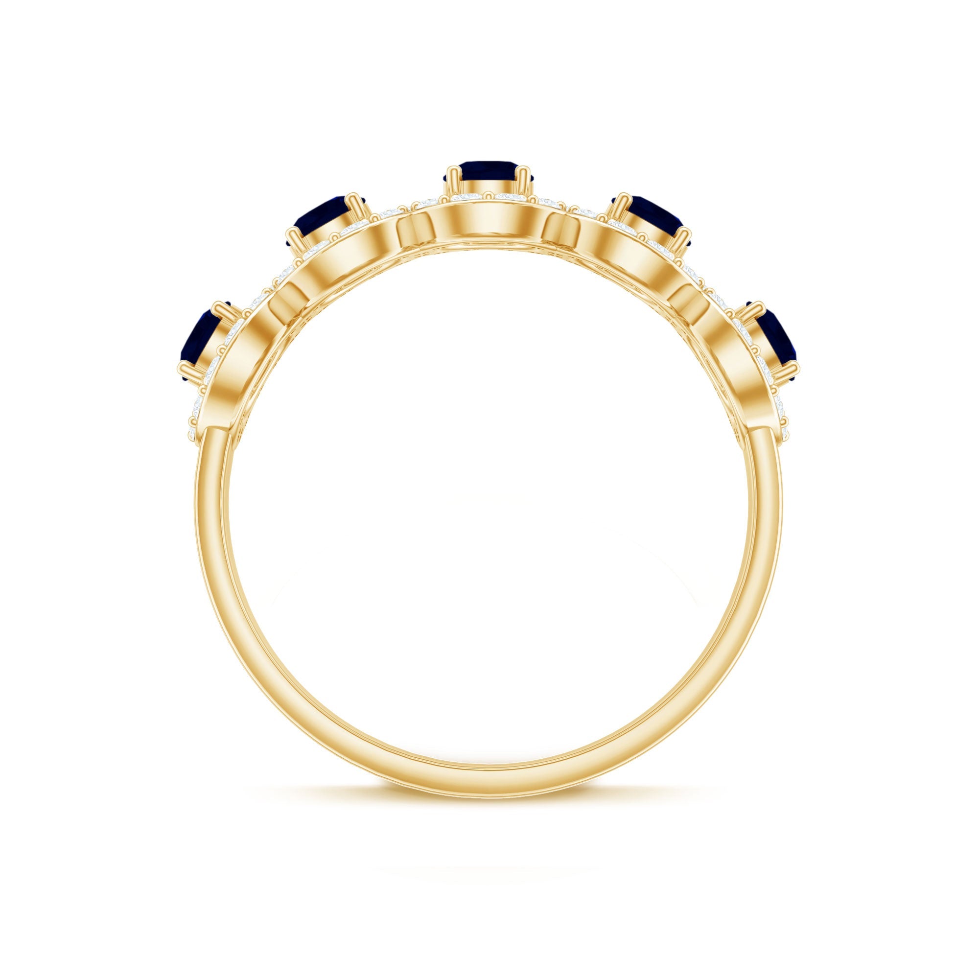 Classic Blue Sapphire Half Eternity Anniversary Ring with Diamond