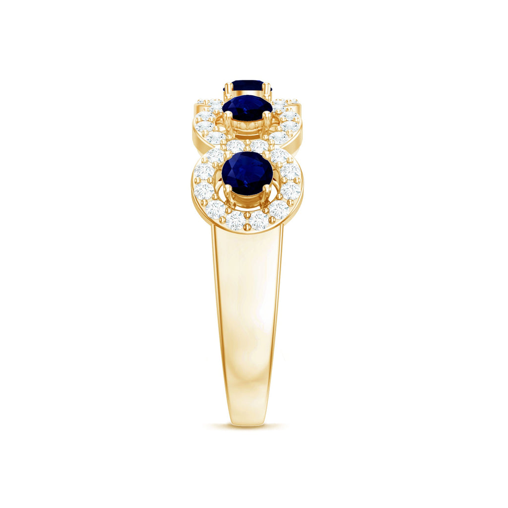 Classic Blue Sapphire Half Eternity Anniversary Ring with Diamond