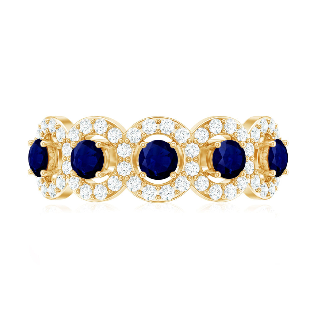 Classic Blue Sapphire Half Eternity Anniversary Ring with Diamond