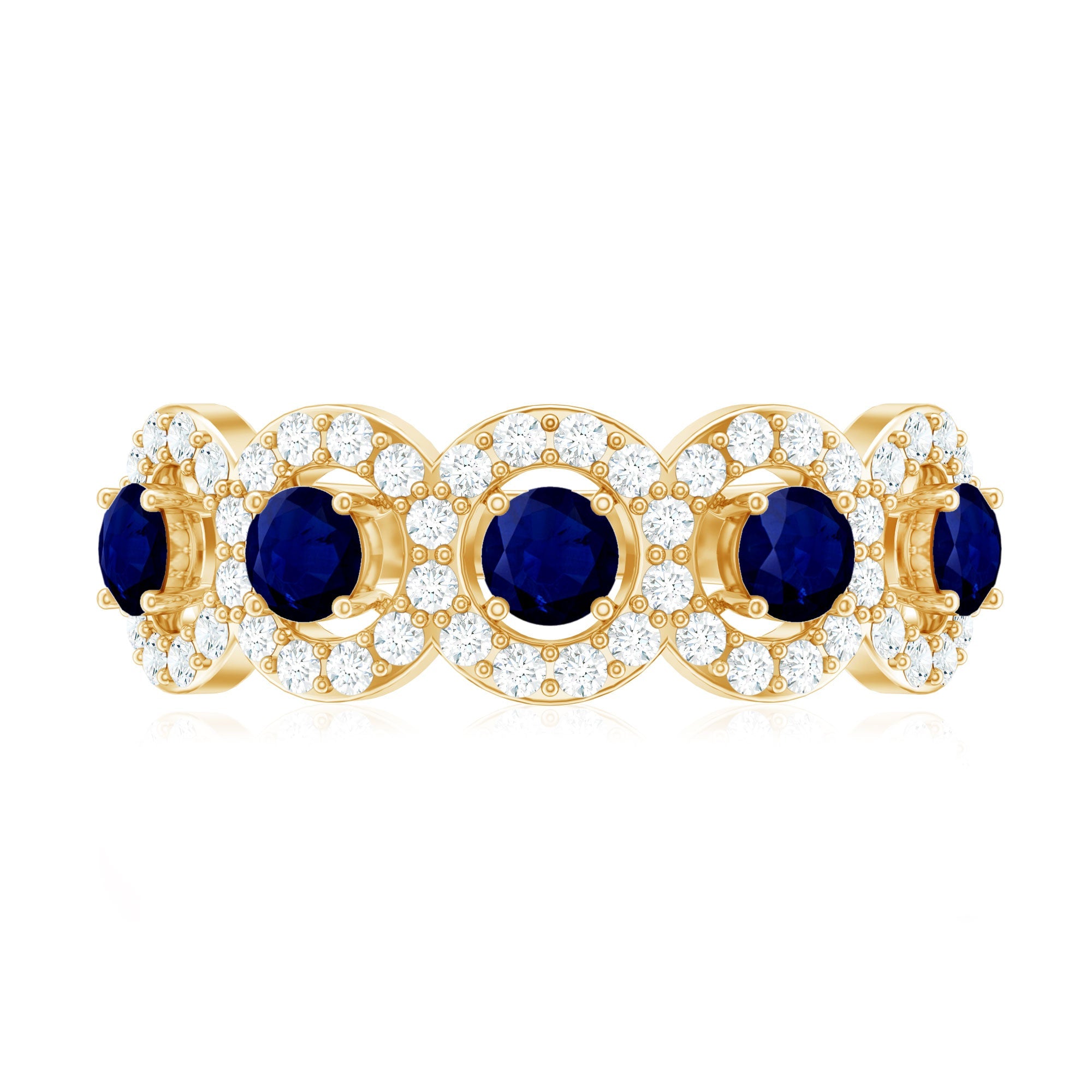 Classic Blue Sapphire Half Eternity Anniversary Ring with Diamond
