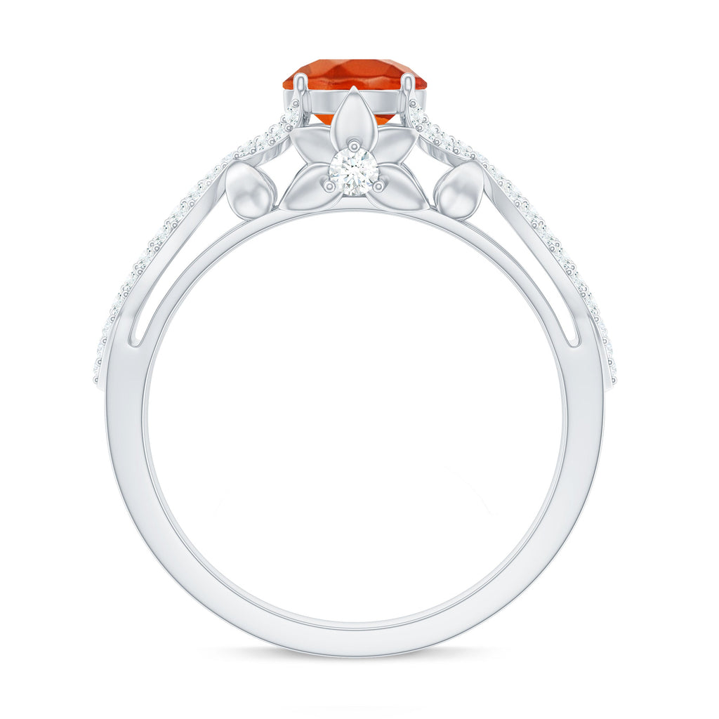 1 CT Fire Opal Crossover Engagement Ring with Diamond