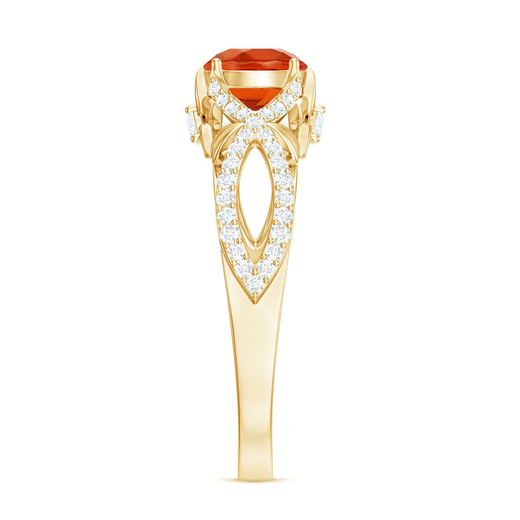 1 CT Fire Opal Crossover Engagement Ring with Diamond