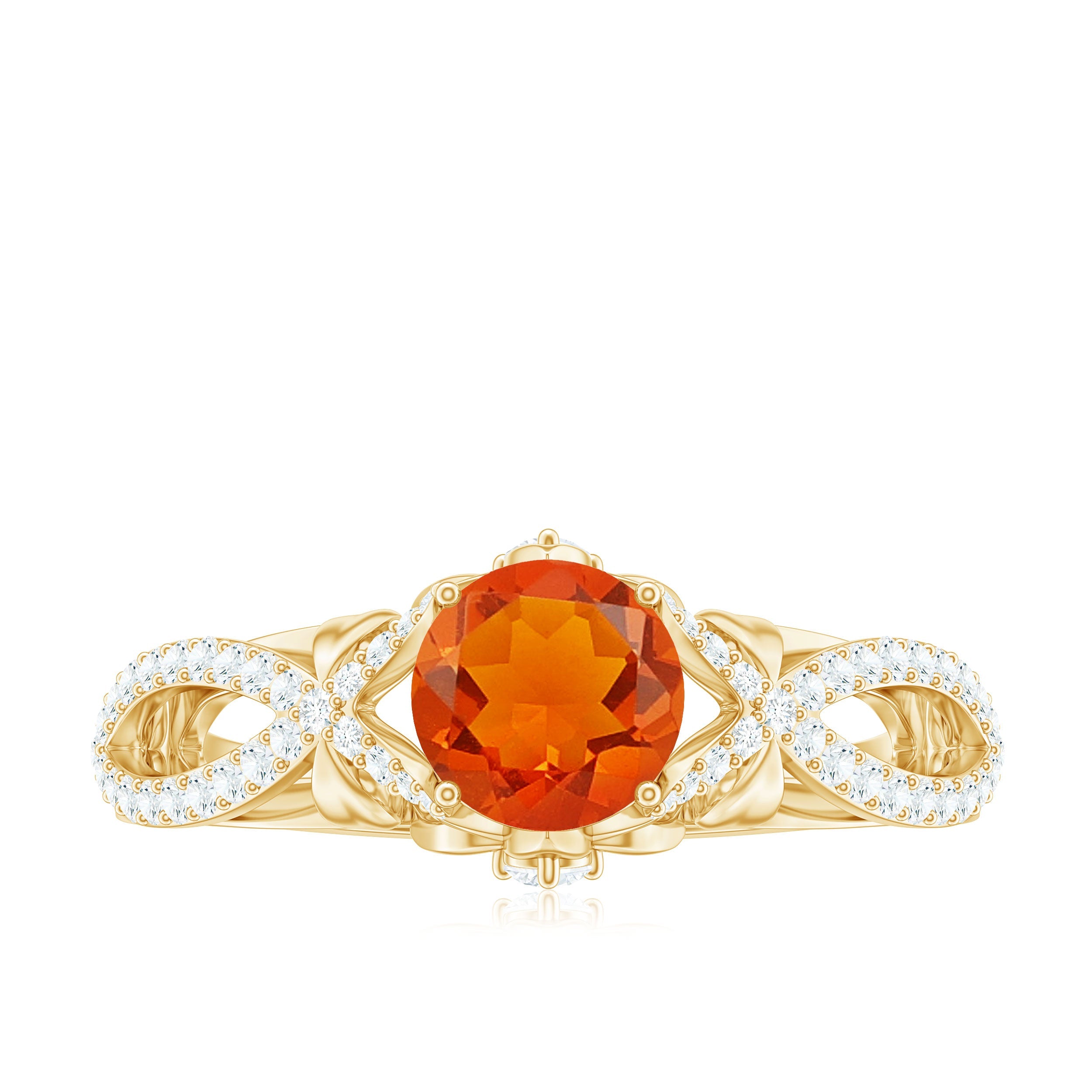 1 CT Fire Opal Crossover Engagement Ring with Diamond