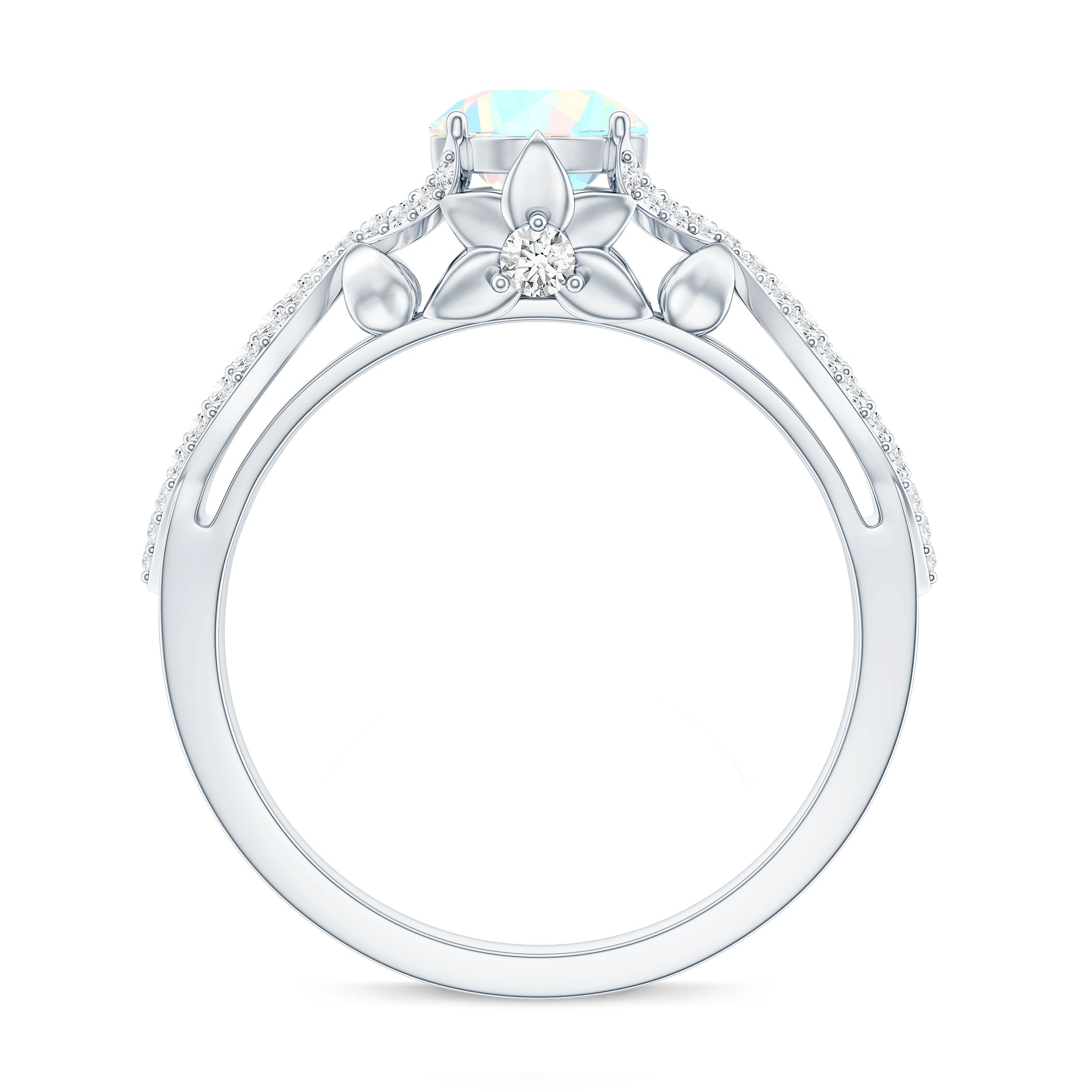 Ethiopian Opal and Diamond Engagement Ring with Crossover Shank