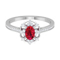 Vintage Style 0.6 Carat Ruby Oval Engagement Ring with Diamond