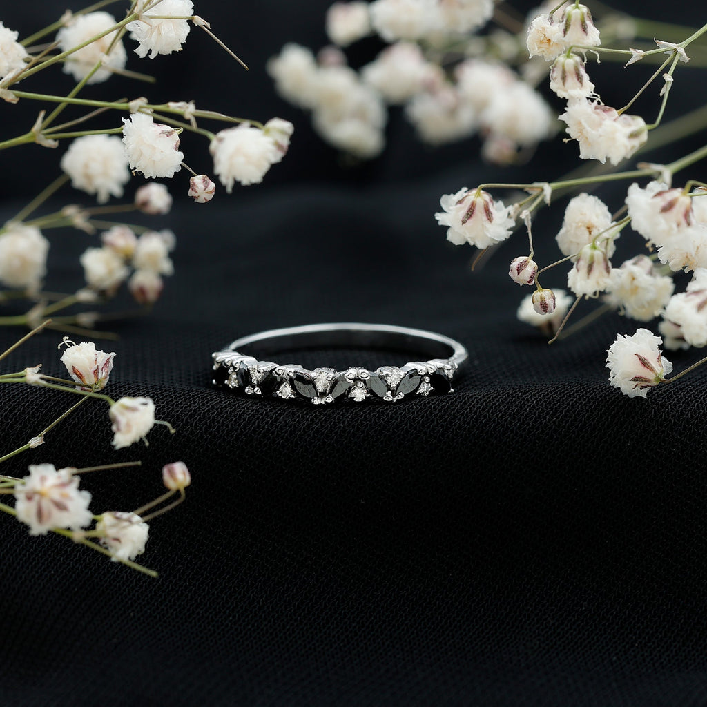 Natural Marquise Black Spinel Diamond Half Eternity Ring