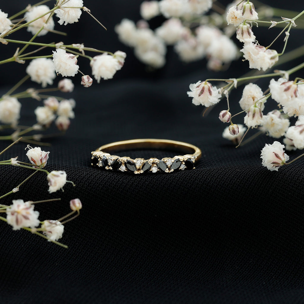 Natural Marquise Black Spinel Diamond Half Eternity Ring