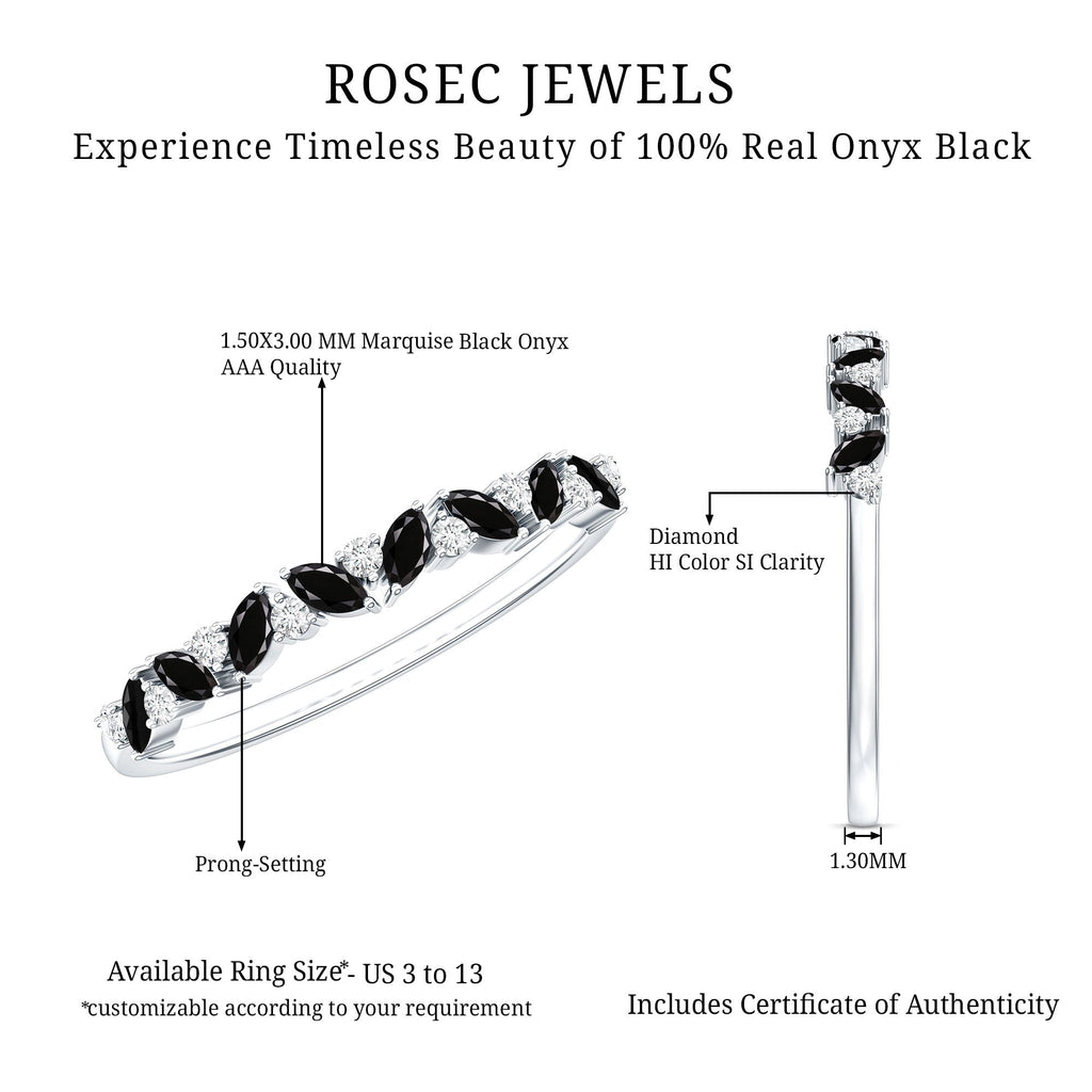 Minimalist Black Onyx and Diamond Half Eternity Ring