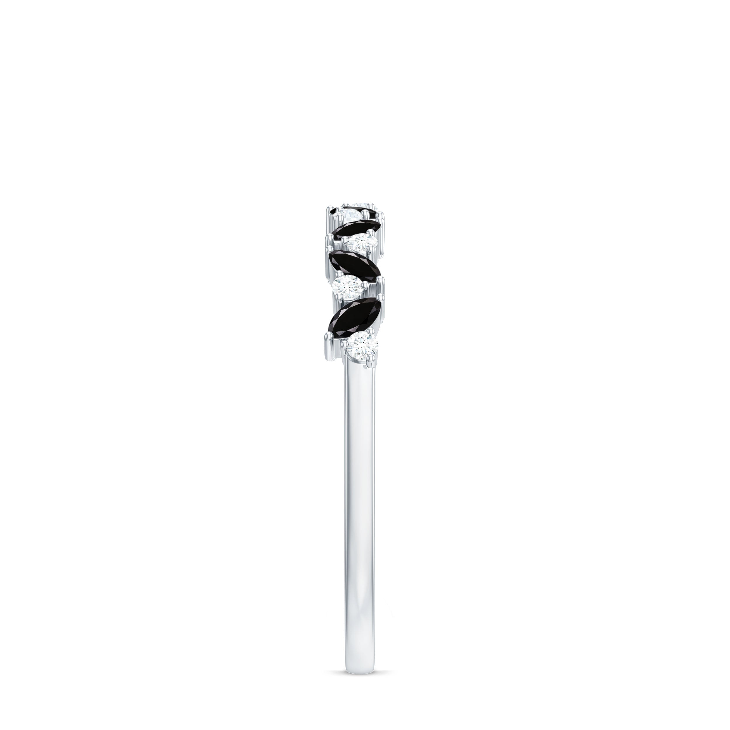 Marquise Created Black Diamond and Diamond Half Eternity Ring