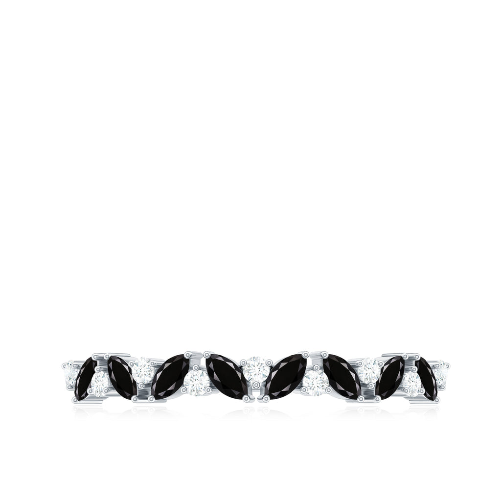 Marquise Created Black Diamond and Diamond Half Eternity Ring