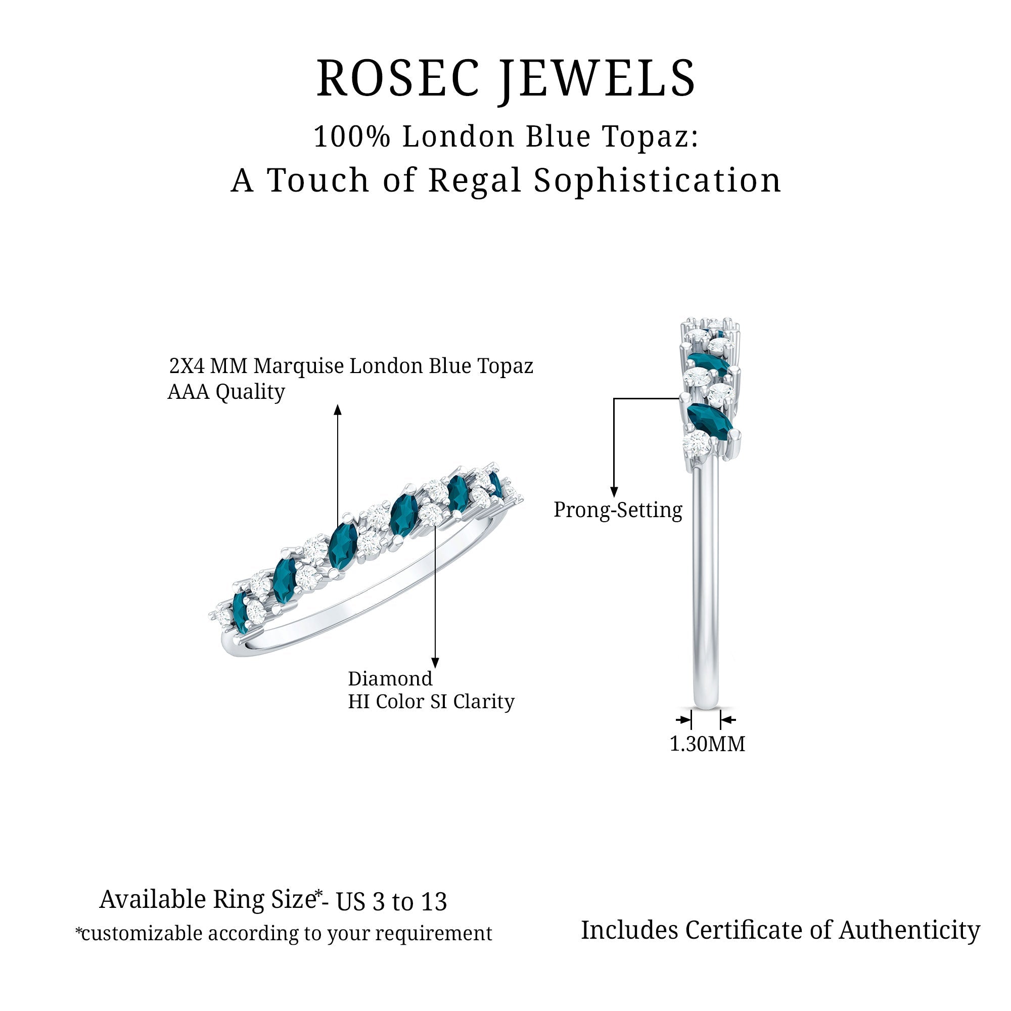 Marquise London Blue Topaz Anniversary Ring with Diamond