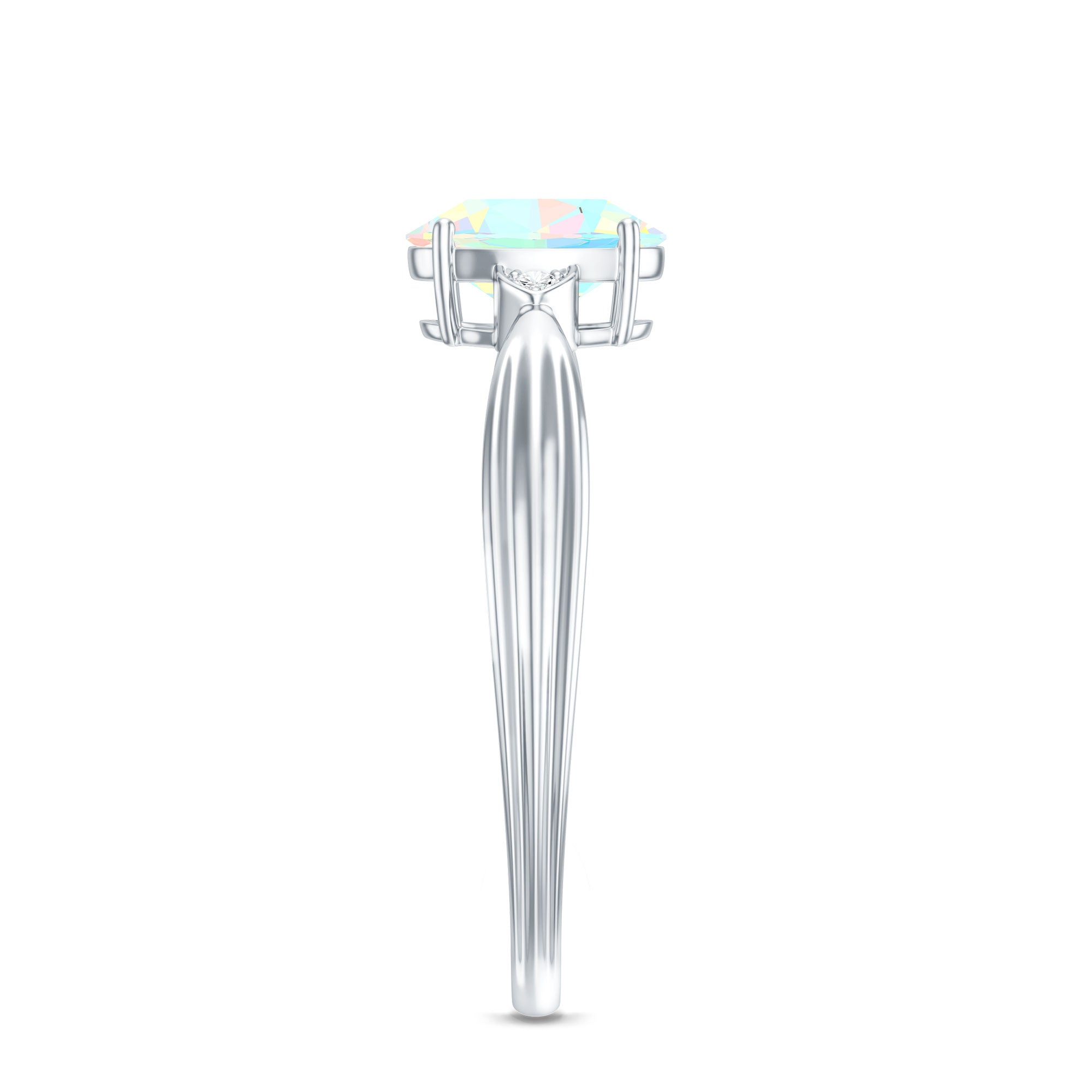 Natural Solitaire Ethiopian Opal Diamond Oval Engagement Ring With Pinched Shank