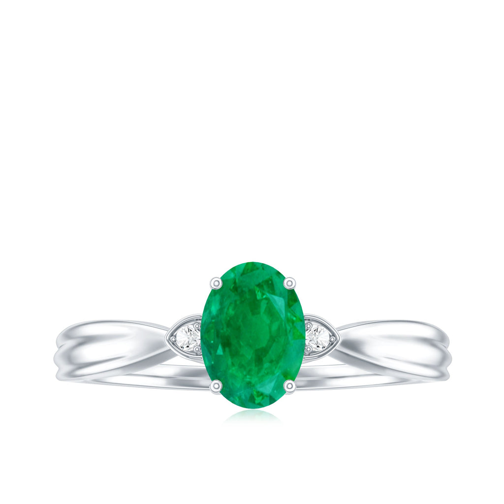 5X7 mm Oval Cut Emerald Vintage Engagement Ring with Diamond