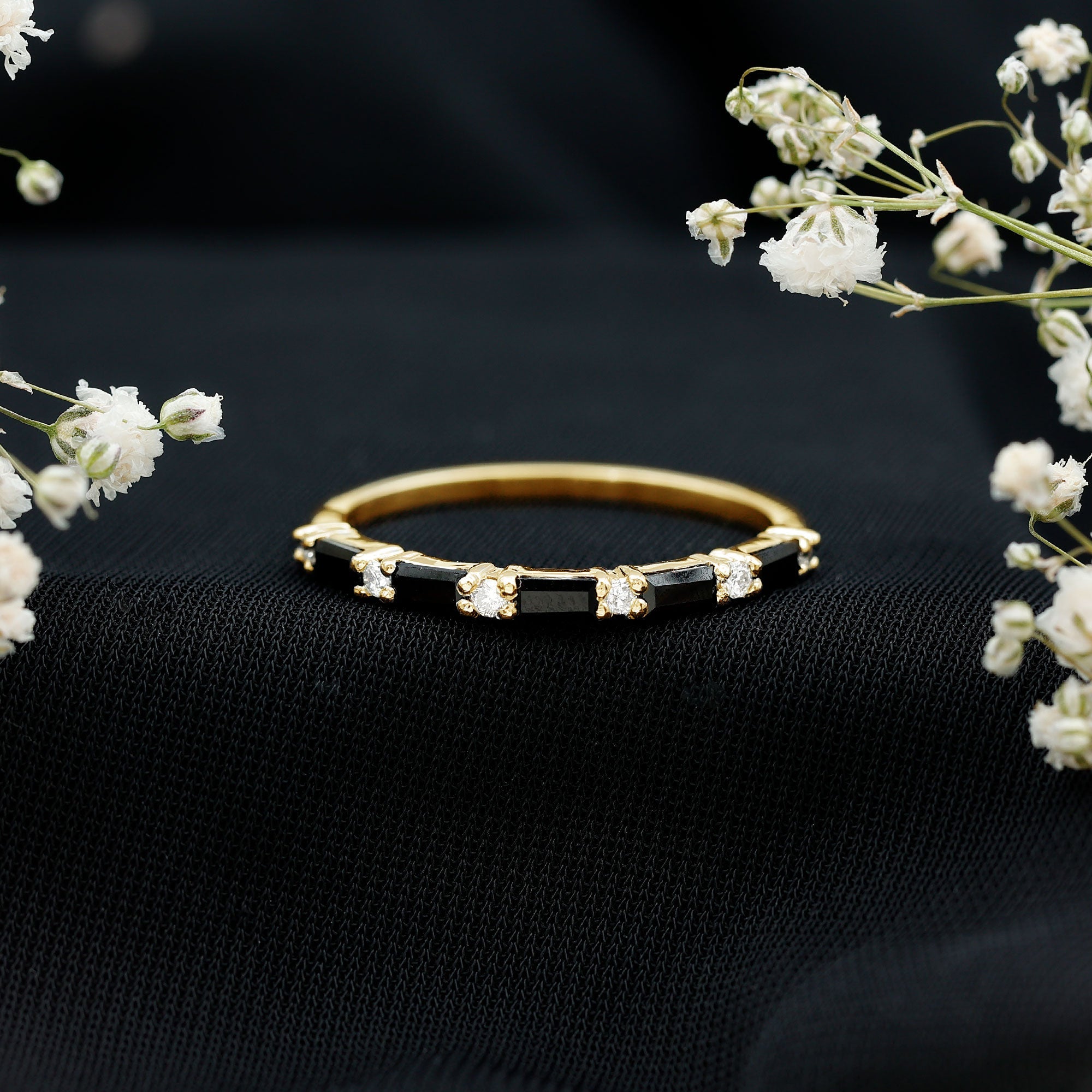 Certified Baguette Lab Grown Black and White Diamond Half Eternity Ring