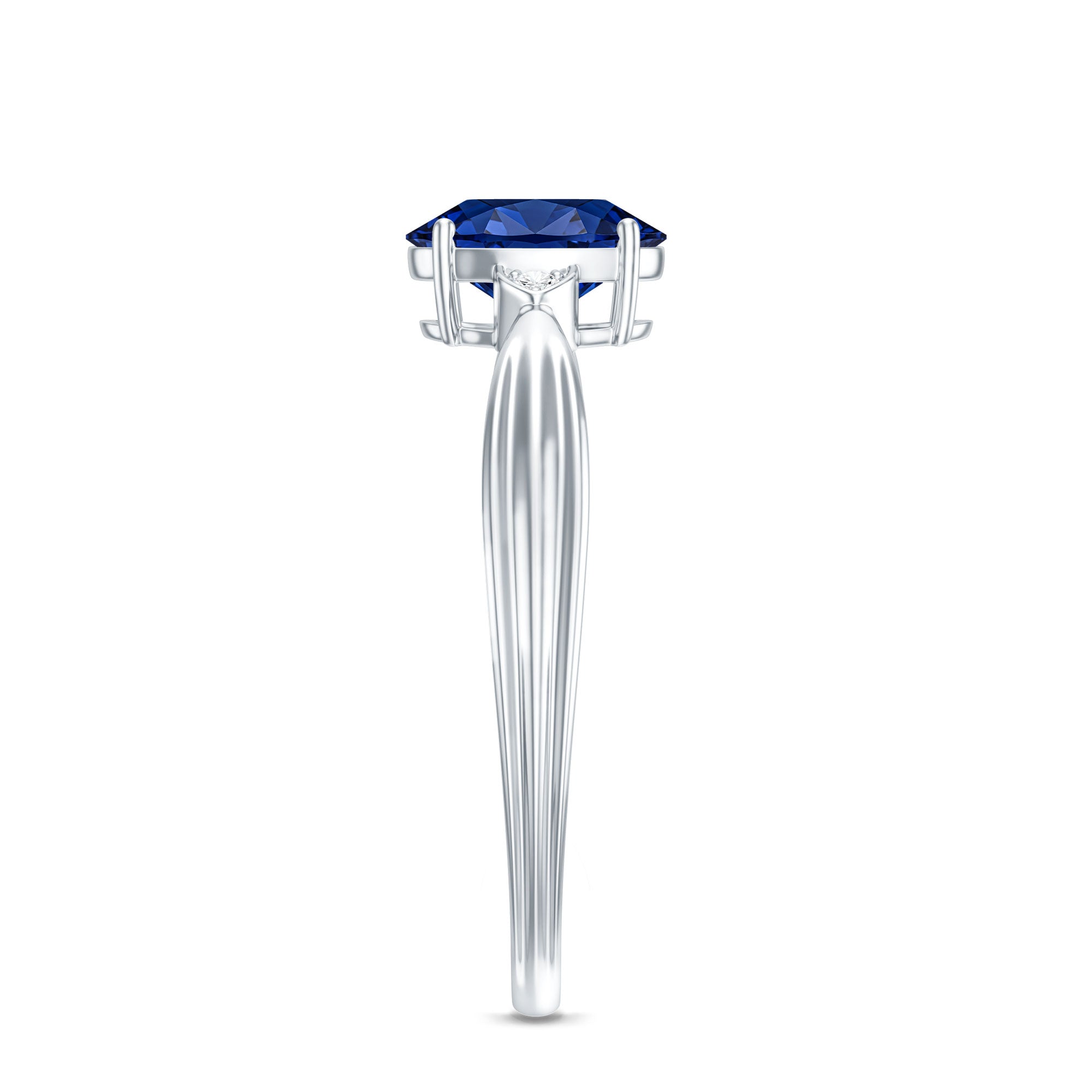 Certified 1 Carat Oval Lab Grown Blue Sapphire Solitaire Engagement Ring with Diamond