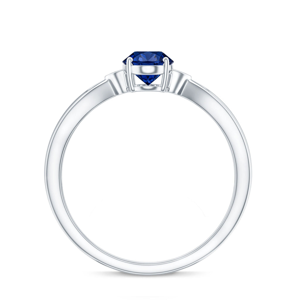 Certified 1 Carat Oval Lab Grown Blue Sapphire Solitaire Engagement Ring with Diamond