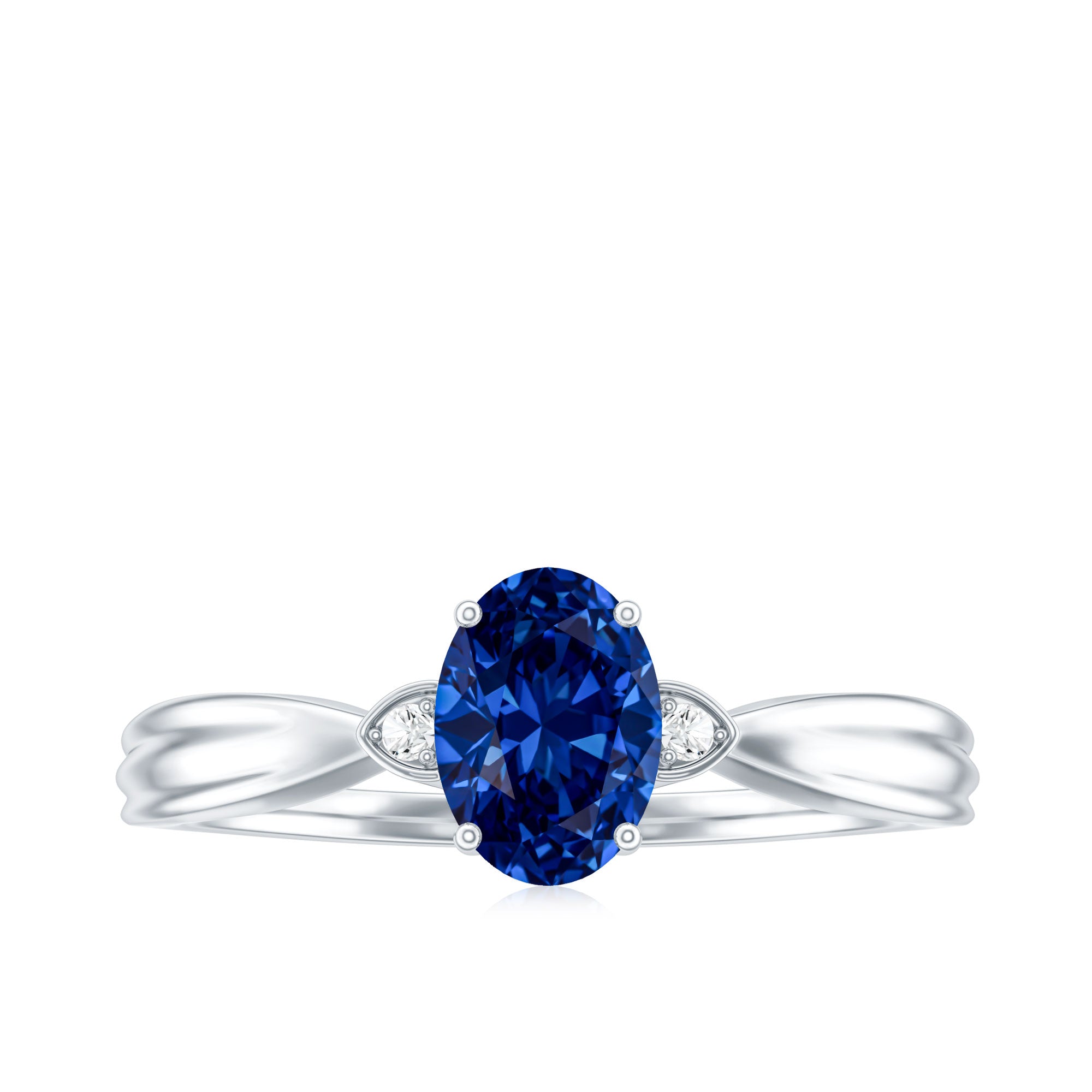 Certified 1 Carat Oval Lab Grown Blue Sapphire Solitaire Engagement Ring with Diamond