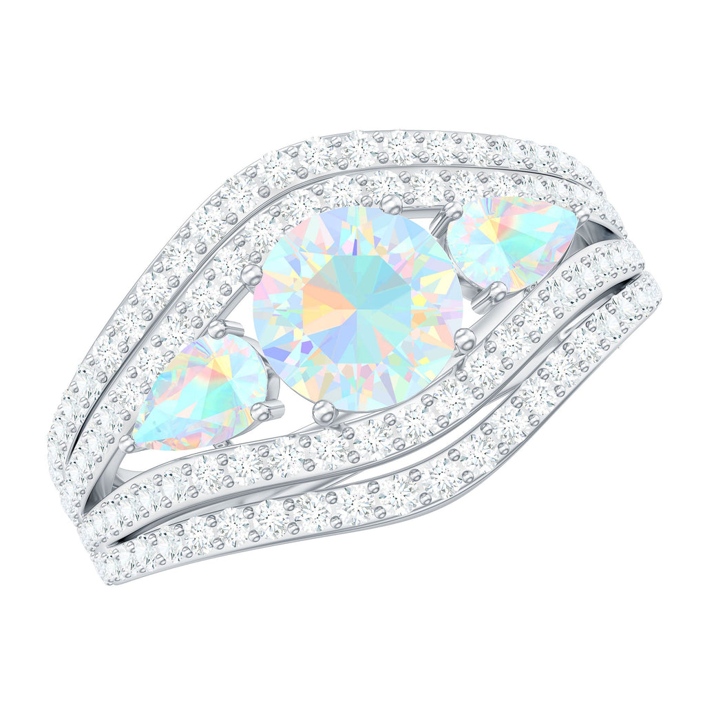 Real Ethiopian Opal 3 Stone Engagement Ring with Moissanite