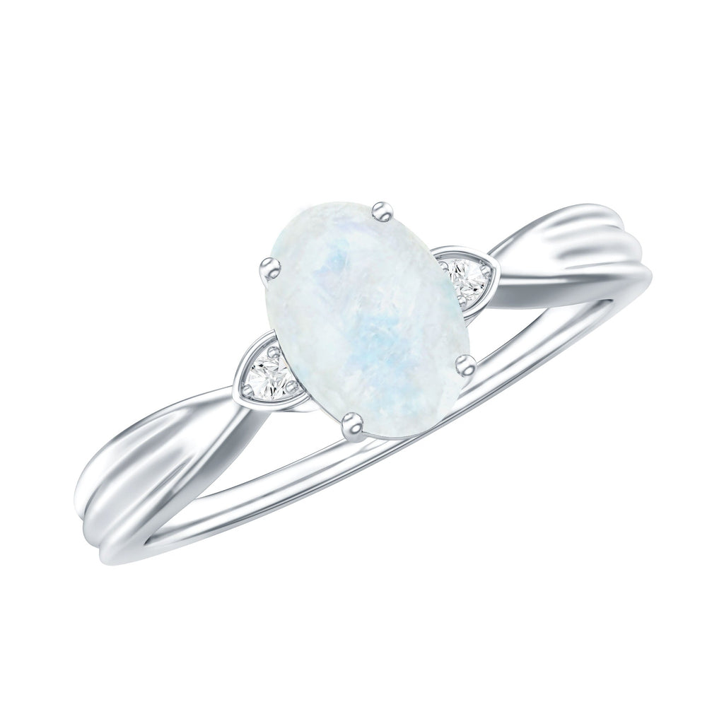 1 CT Oval Cut Moonstone Solitaire Ring with Diamond
