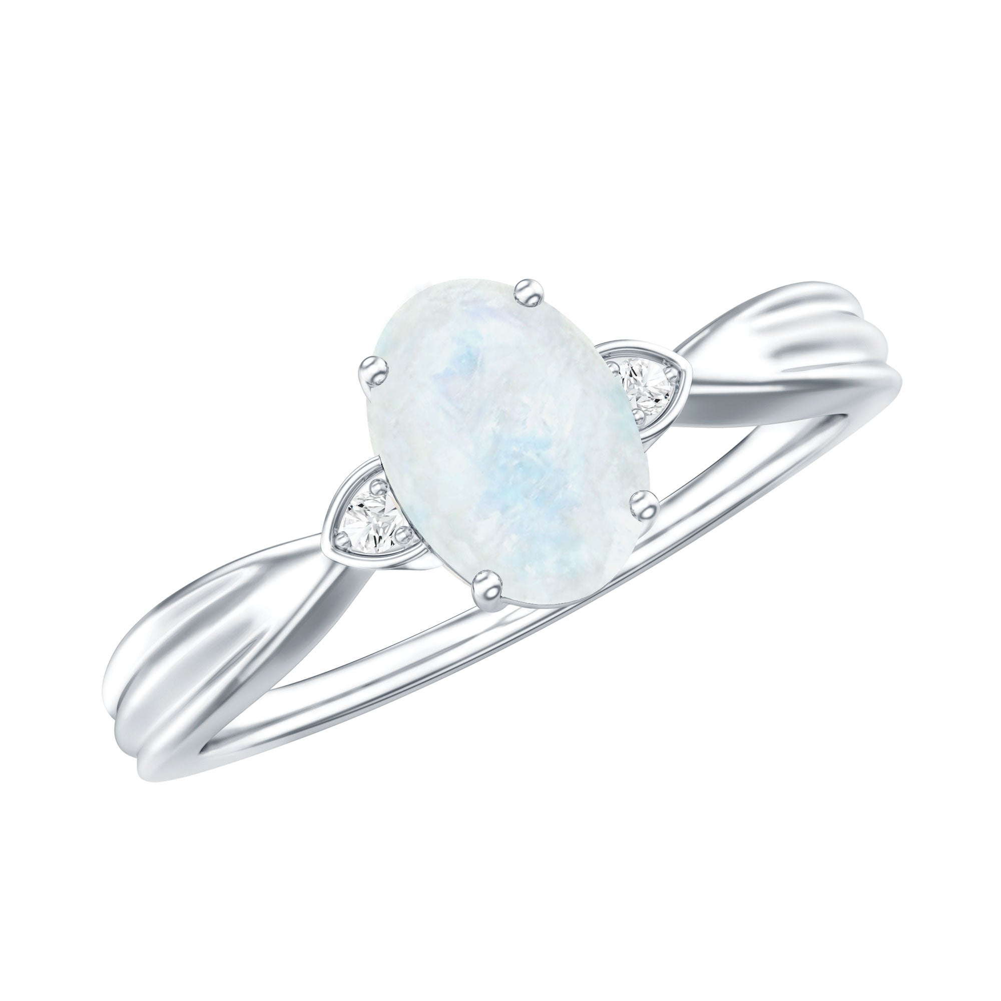 1 CT Oval Cut Moonstone Solitaire Ring with Diamond