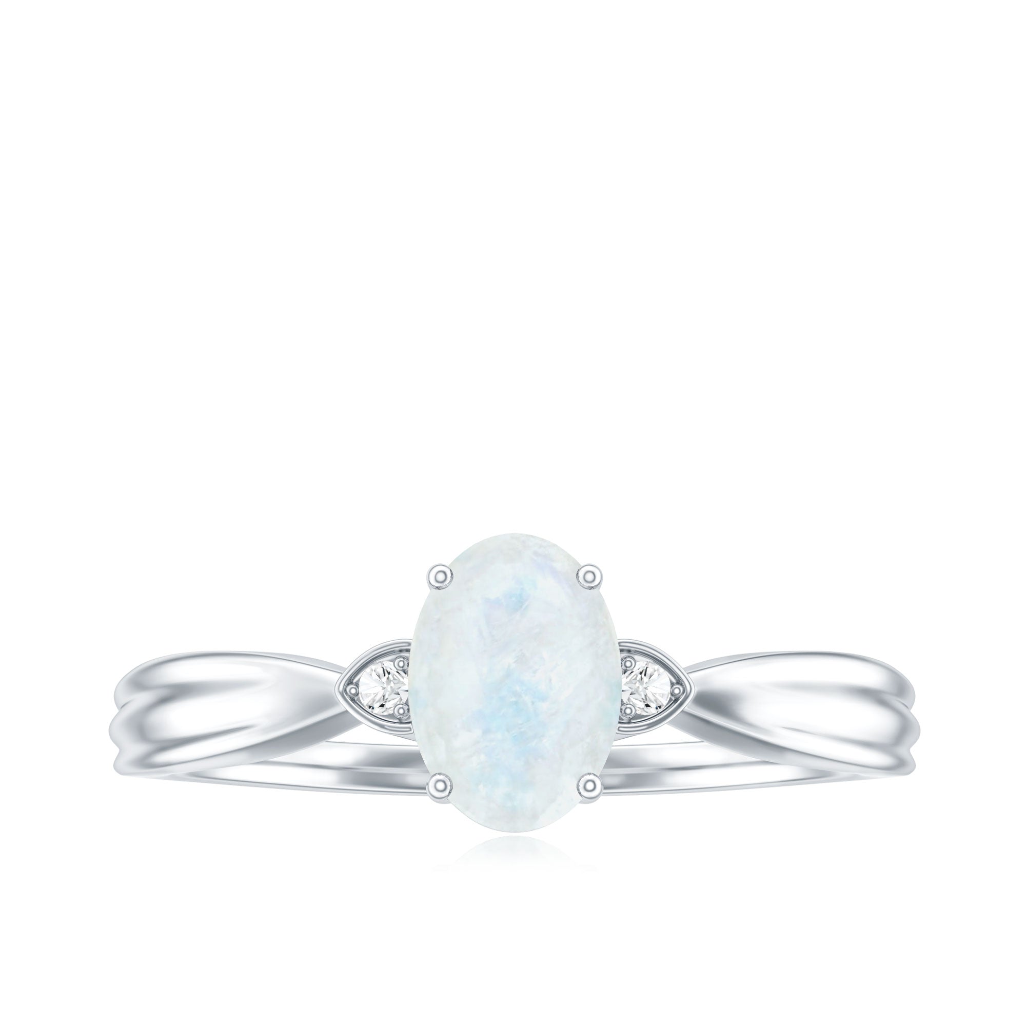 1 CT Oval Cut Moonstone Solitaire Ring with Diamond
