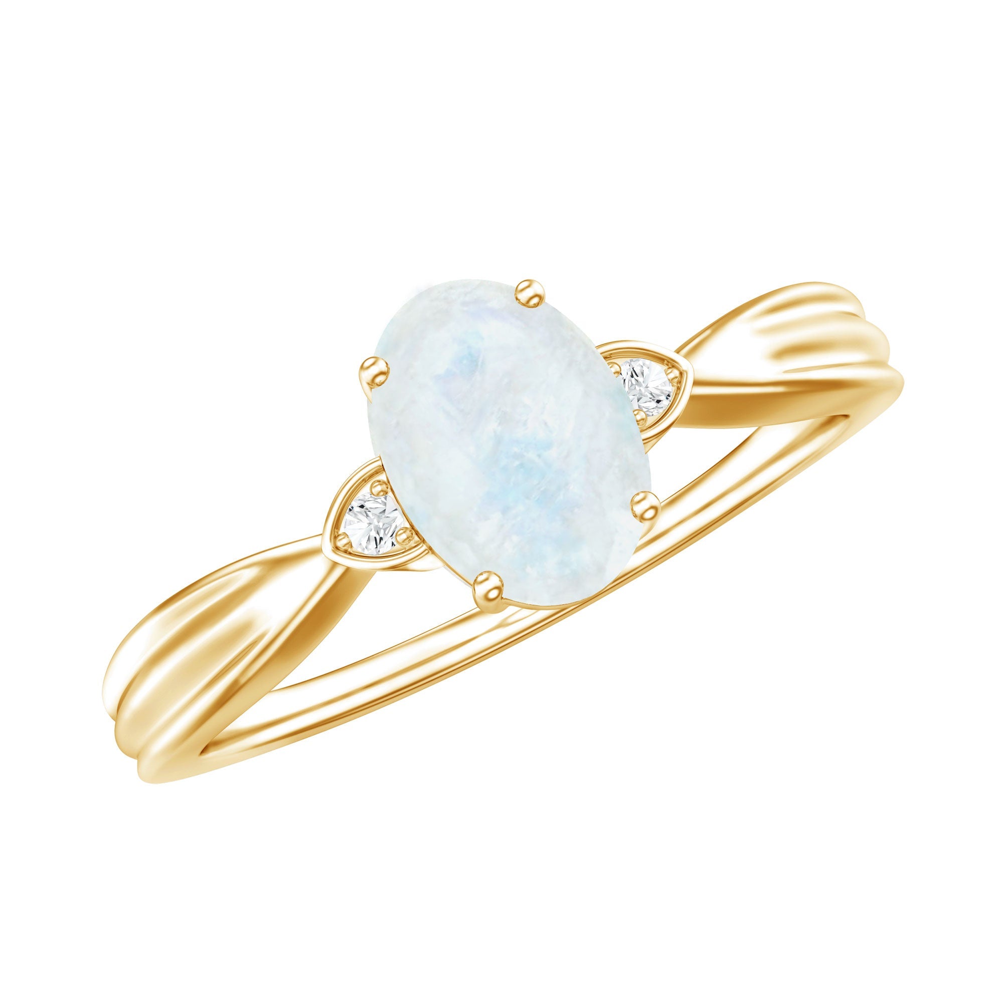 1 CT Oval Cut Moonstone Solitaire Ring with Diamond