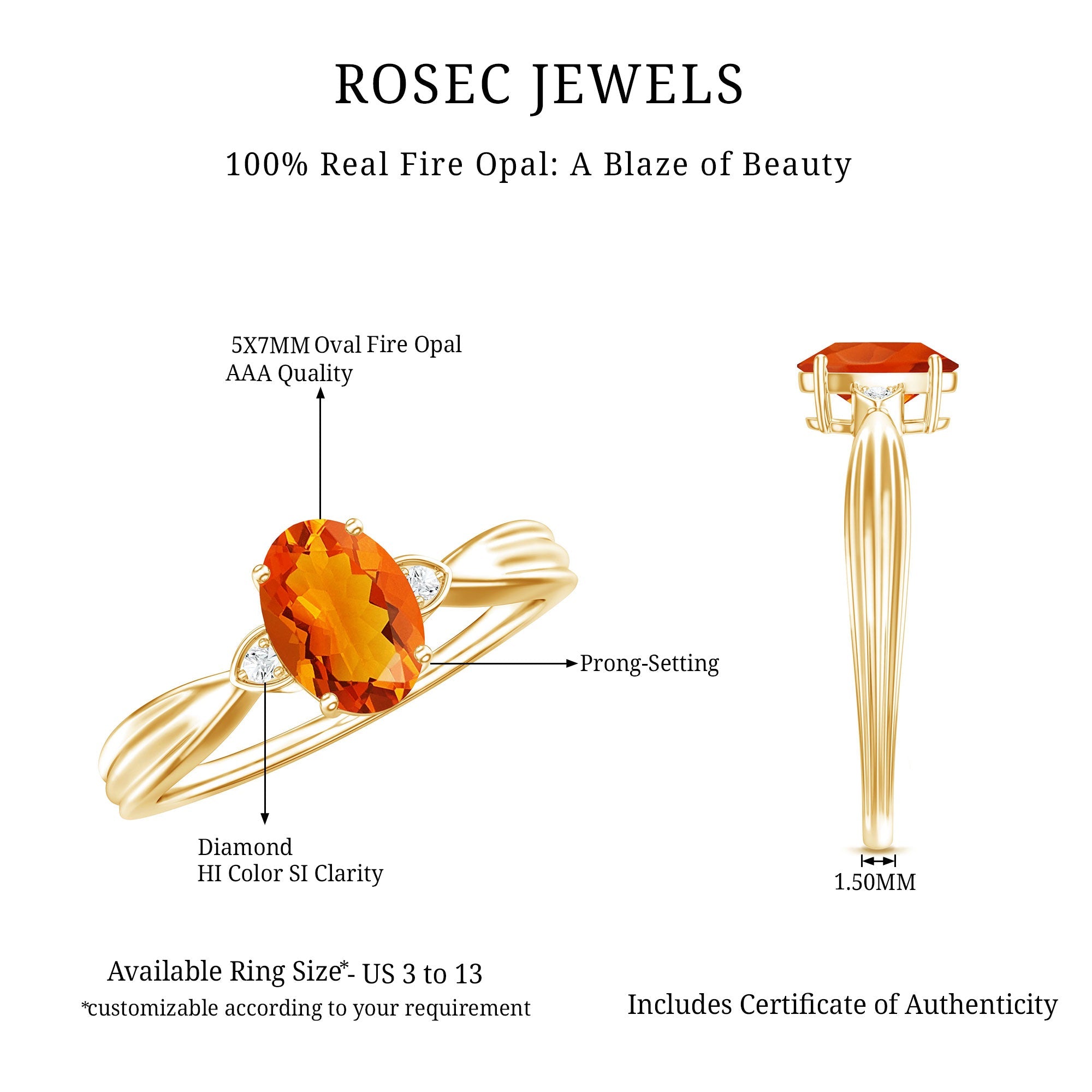 3/4 CT Oval Shape Fire Opal Engagement Ring with Diamond