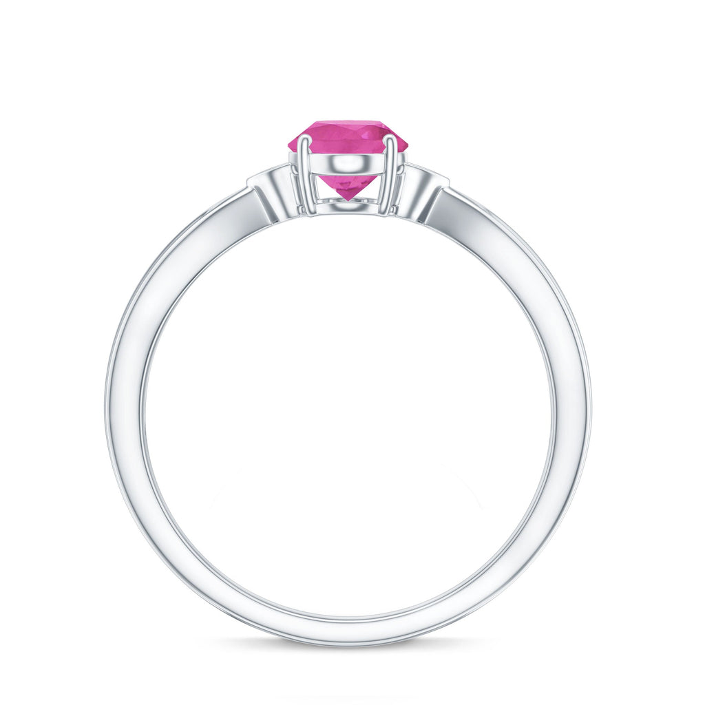 Oval Shape Pink Tourmaline Solitaire Ring with Diamond