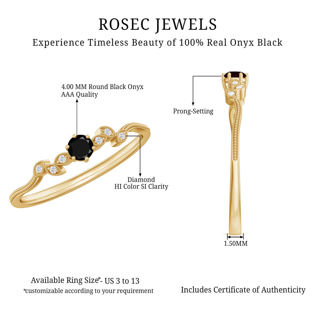 Black Onyx and Diamond Nature Inspired Promise Ring