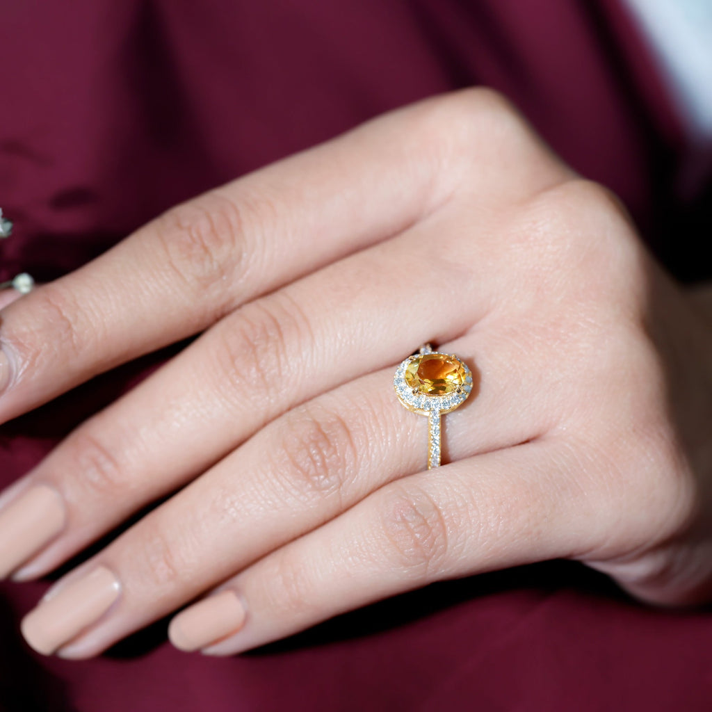 Certified Real 6X8mm Citrine Oval Engagement Ring with Diamond Halo