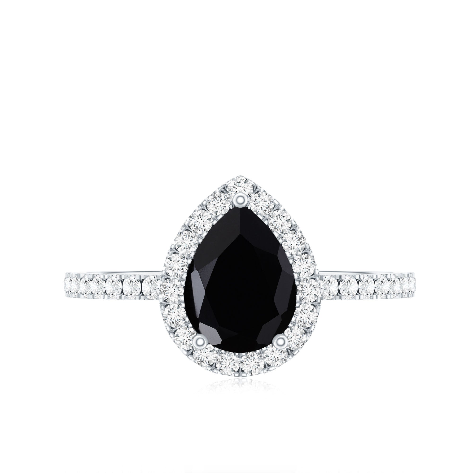 Genuine Black Onyx Teardrop Engagement Ring with Diamond