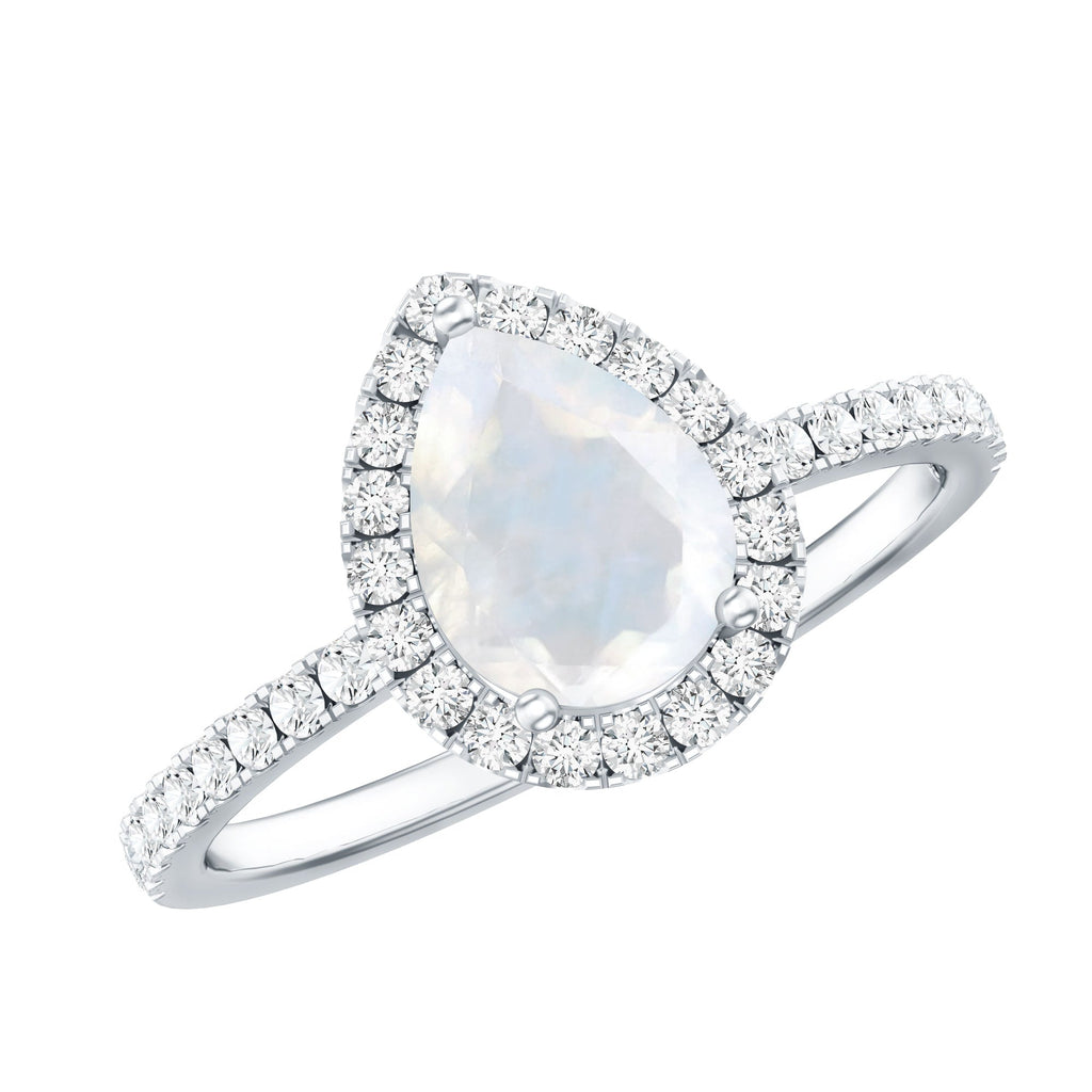 1.25 CT Pear Cut Moonstone Solitaire Simple Engagement Ring with Diamond Accent